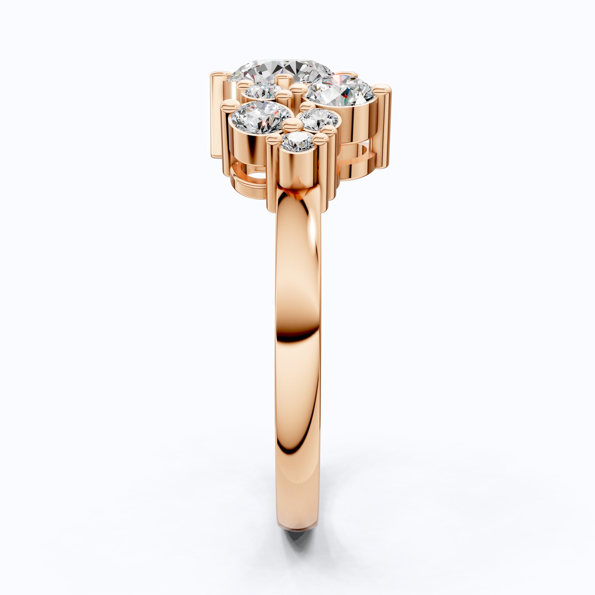 Asymmetrical Cluster Three Stone Engagement Ring in 14K Solid Gold, 0.70 CT Round Cut Lab Grown Diamond, Bridal Jewelry, Gift  For Her