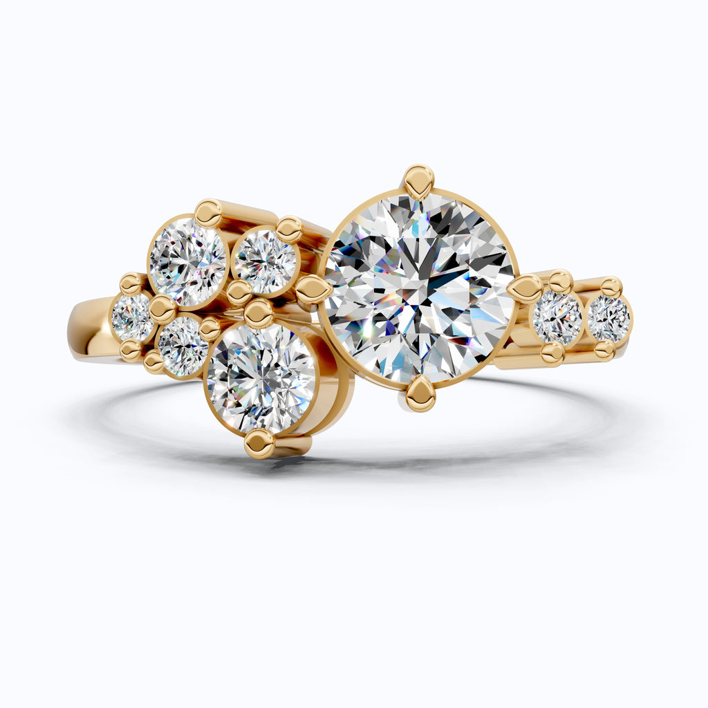 Asymmetrical Cluster Three Stone Engagement Ring in 14K Solid Gold, 0.70 CT Round Cut Lab Grown Diamond, Bridal Jewelry, Gift  For Her