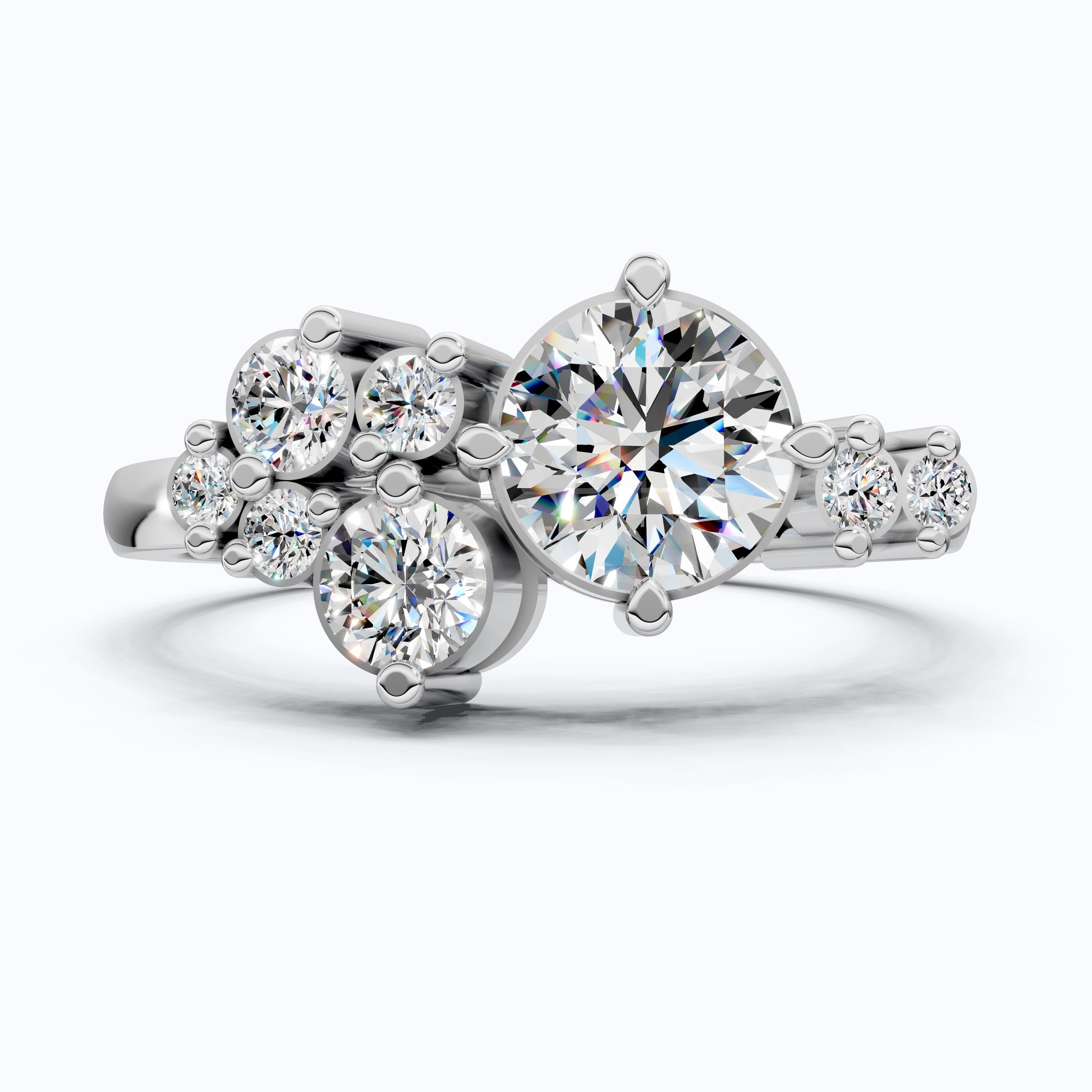 Asymmetrical Cluster Three Stone Engagement Ring in 14K Solid Gold, 0.70 CT Round Cut Lab Grown Diamond, Bridal Jewelry, Gift  For Her