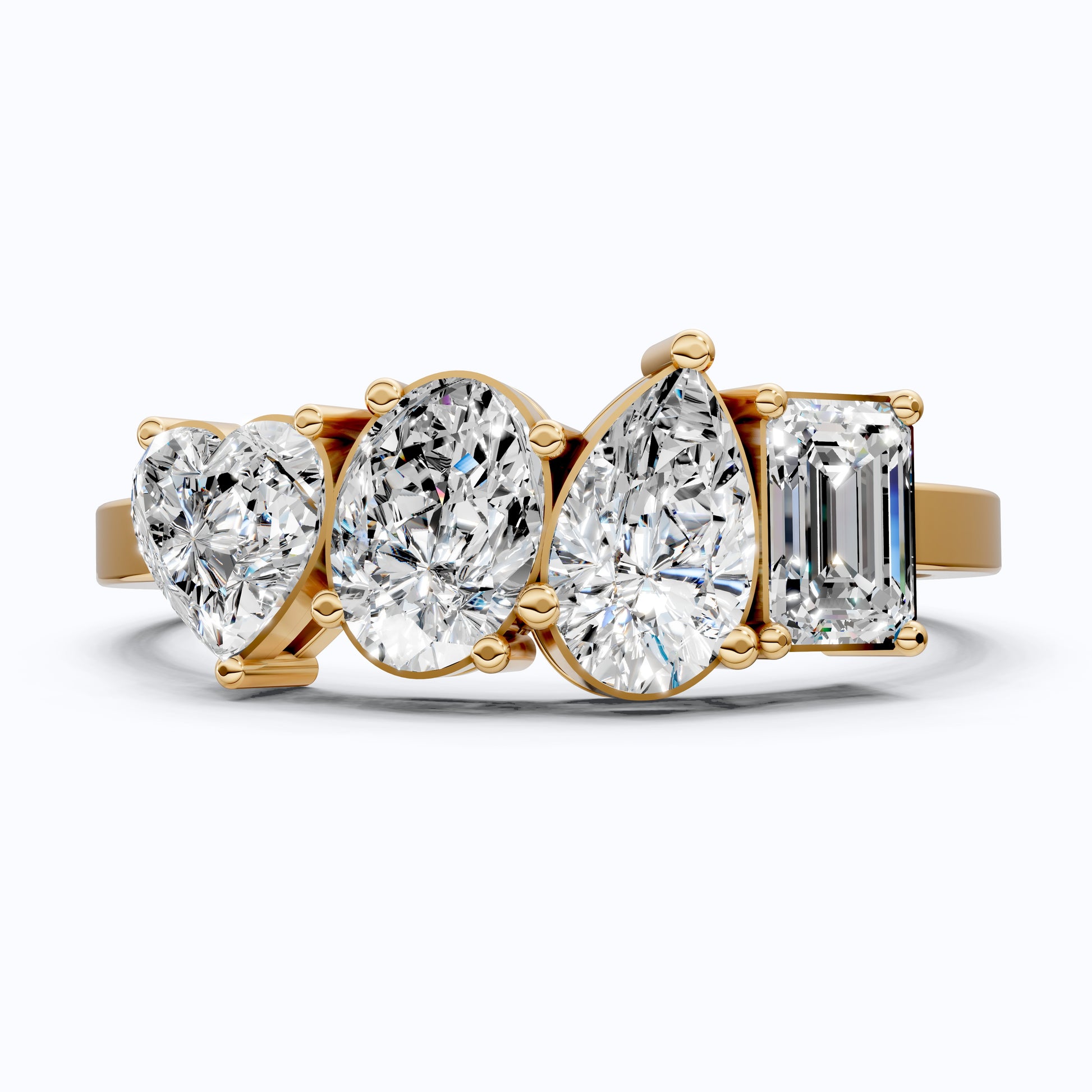 Four Stone East-West Engagement Ring in 14K Solid Gold, 1.99 TCW Heart/Oval/Pear/Emerald Cut Lab Grown Diamonds, Wedding Gift for Wife, Bridal Jewelry