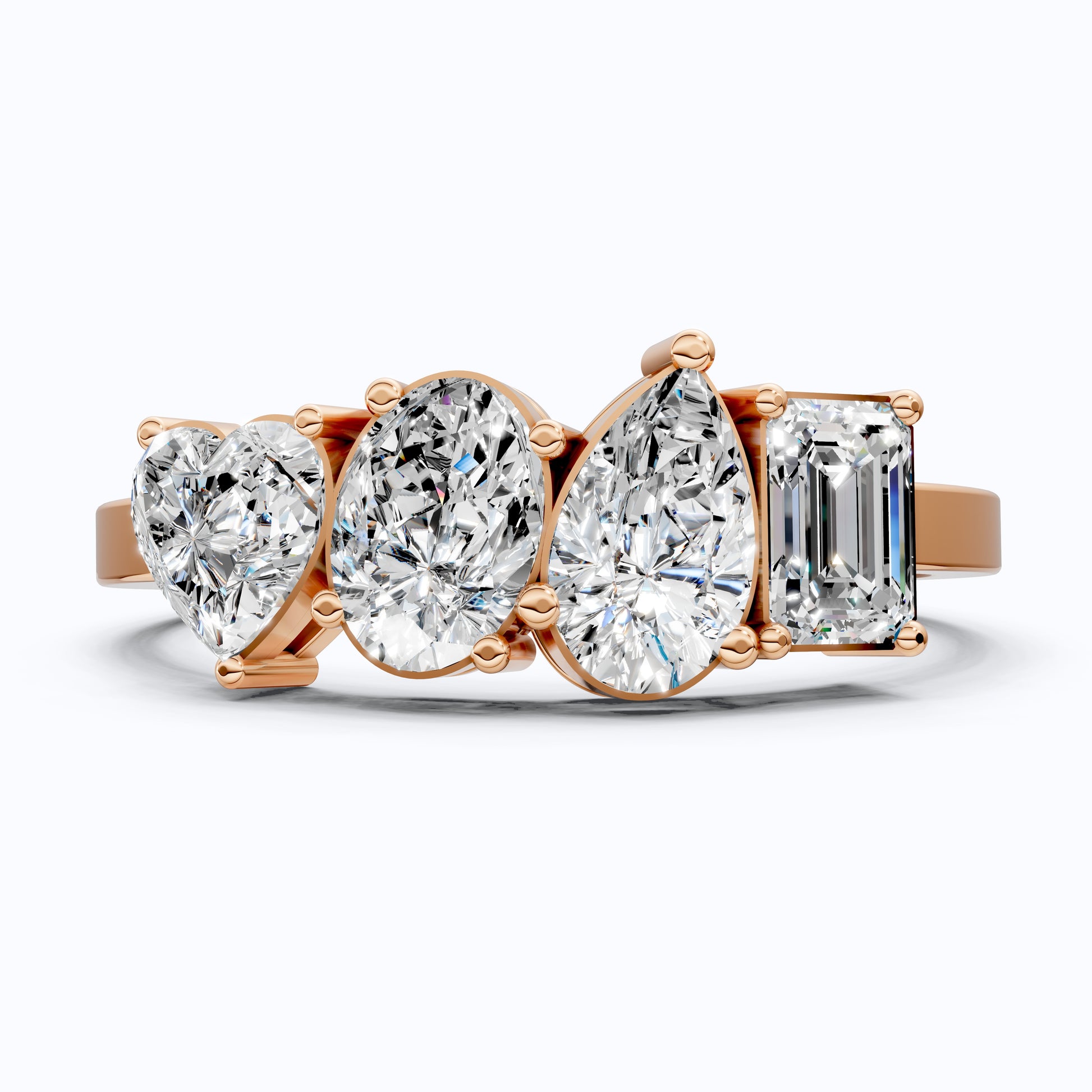 Four Stone East-West Engagement Ring in 14K Solid Gold, 1.99 TCW Heart/Oval/Pear/Emerald Cut Lab Grown Diamonds, Wedding Gift for Wife, Bridal Jewelry
