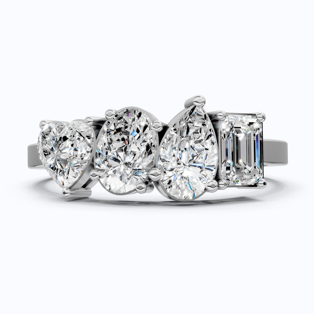 Four Stone East-West Engagement Ring in 14K Solid Gold, 1.99 TCW Heart/Oval/Pear/Emerald Cut Lab Grown Diamonds, Wedding Gift for Wife, Bridal Jewelry