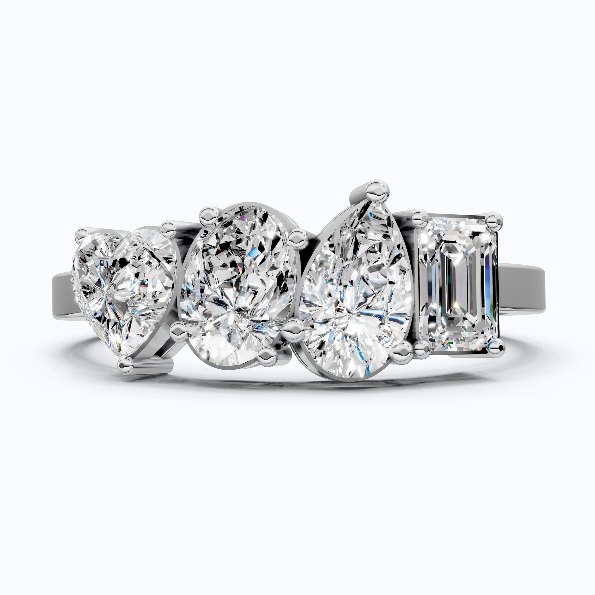 Four Stone East-West Engagement Ring in 14K Solid Gold, 1.99 TCW Heart/Oval/Pear/Emerald Cut Lab Grown Diamonds, Wedding Gift for Wife, Bridal Jewelry