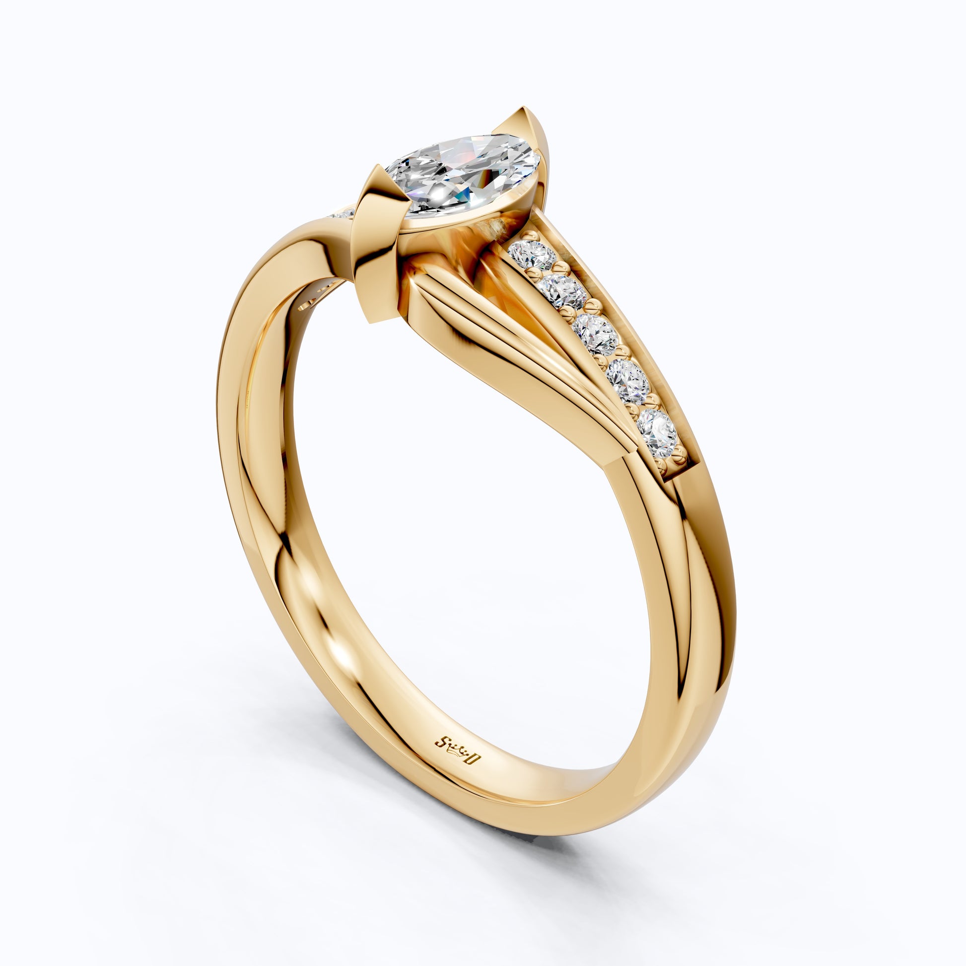 Marquise Split Shank Pave Engagement Ring in 14k Solid Gold, 0.43 TCW Marquise/Round Cut Sculpted Twist Unique Ring, Everyday Gift for Women