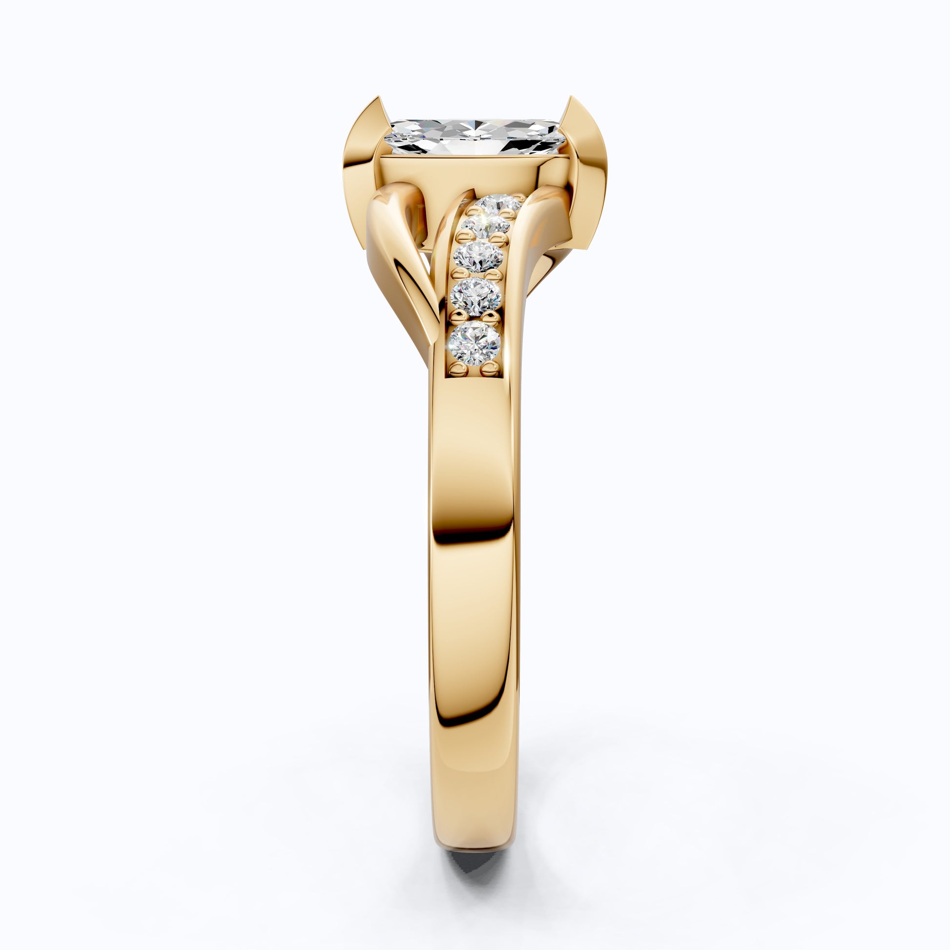 Marquise Split Shank Pave Engagement Ring in 14k Solid Gold, 0.43 TCW Marquise/Round Cut Sculpted Twist Unique Ring, Everyday Gift for Women