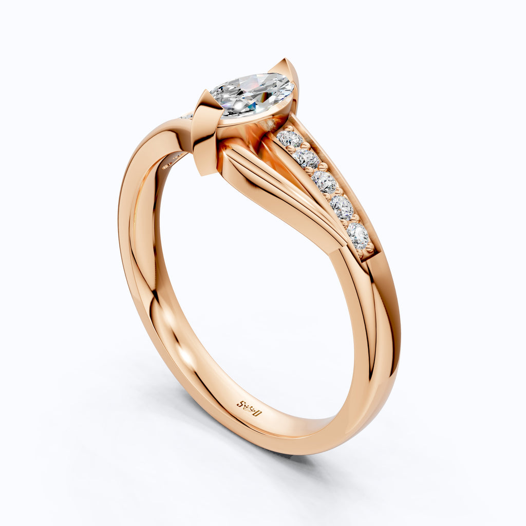 Marquise Split Shank Pave Engagement Ring in 14k Solid Gold, 0.43 TCW Marquise/Round Cut Sculpted Twist Unique Ring, Everyday Gift for Women