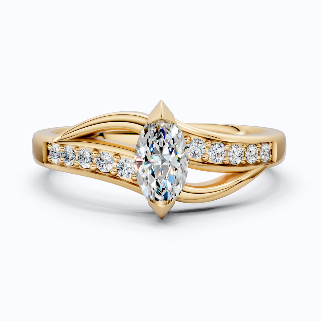 Marquise Split Shank Pave Engagement Ring in 14k Solid Gold, 0.43 TCW Marquise/Round Cut Sculpted Twist Unique Ring, Everyday Gift for Women