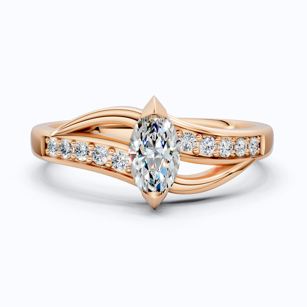 Marquise Split Shank Pave Engagement Ring in 14k Solid Gold, 0.43 TCW Marquise/Round Cut Sculpted Twist Unique Ring, Everyday Gift for Women