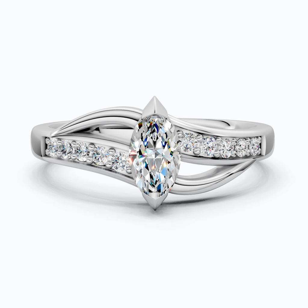 Marquise Split Shank Pave Engagement Ring in 14k Solid Gold, 0.43 TCW Marquise/Round Cut Sculpted Twist Unique Ring, Everyday Gift for Women