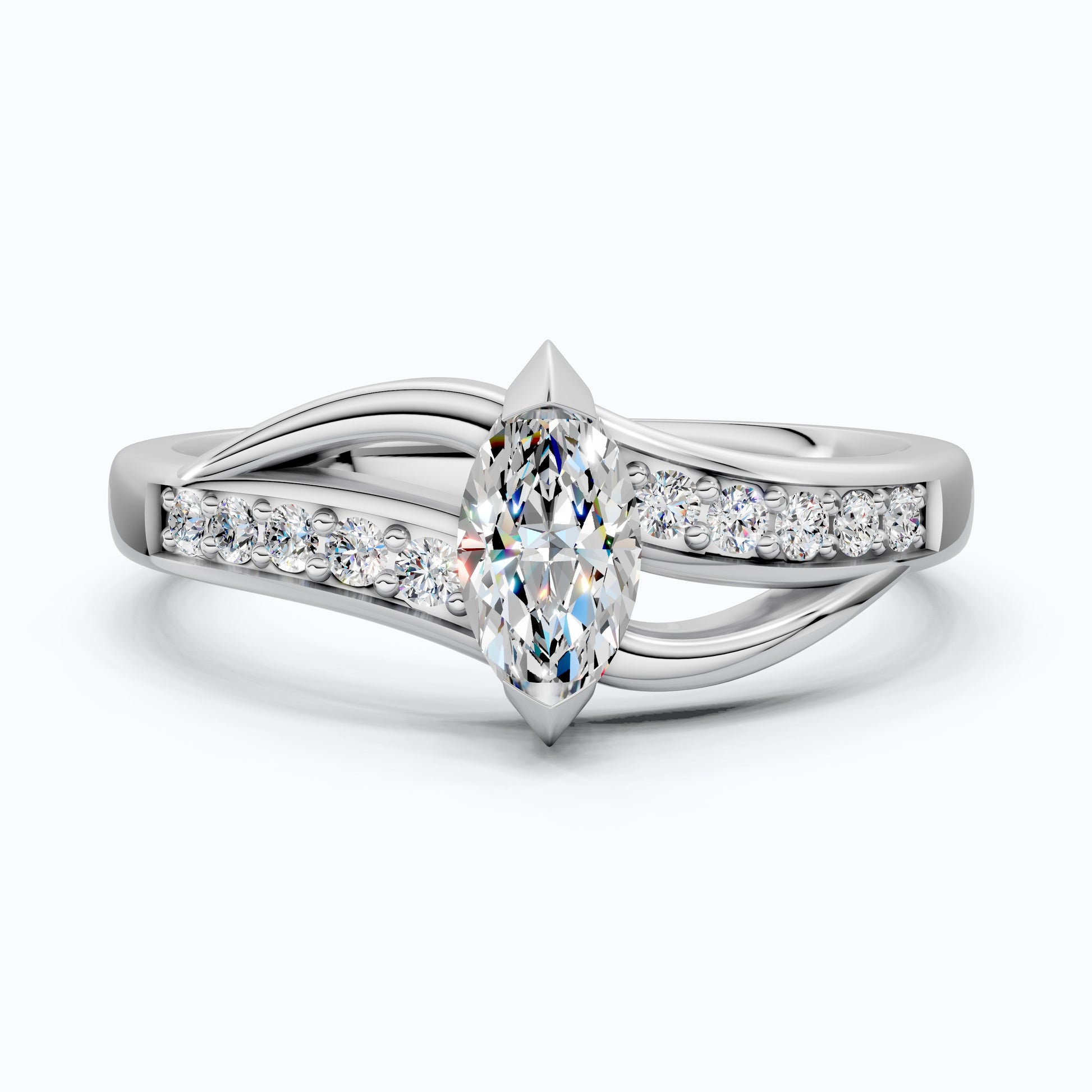 Marquise Split Shank Pave Engagement Ring in 14k Solid Gold, 0.43 TCW Marquise/Round Cut Sculpted Twist Unique Ring, Everyday Gift for Women