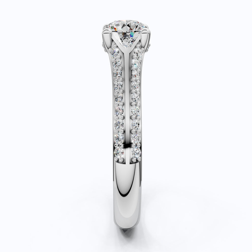 Double Raw Pavé Solitaire Engagement Ring in 14K Solid Gold, 0.82 TCW Round Cut Lab Diamonds, Romantic Gift for Wife, Everyday Jewelry