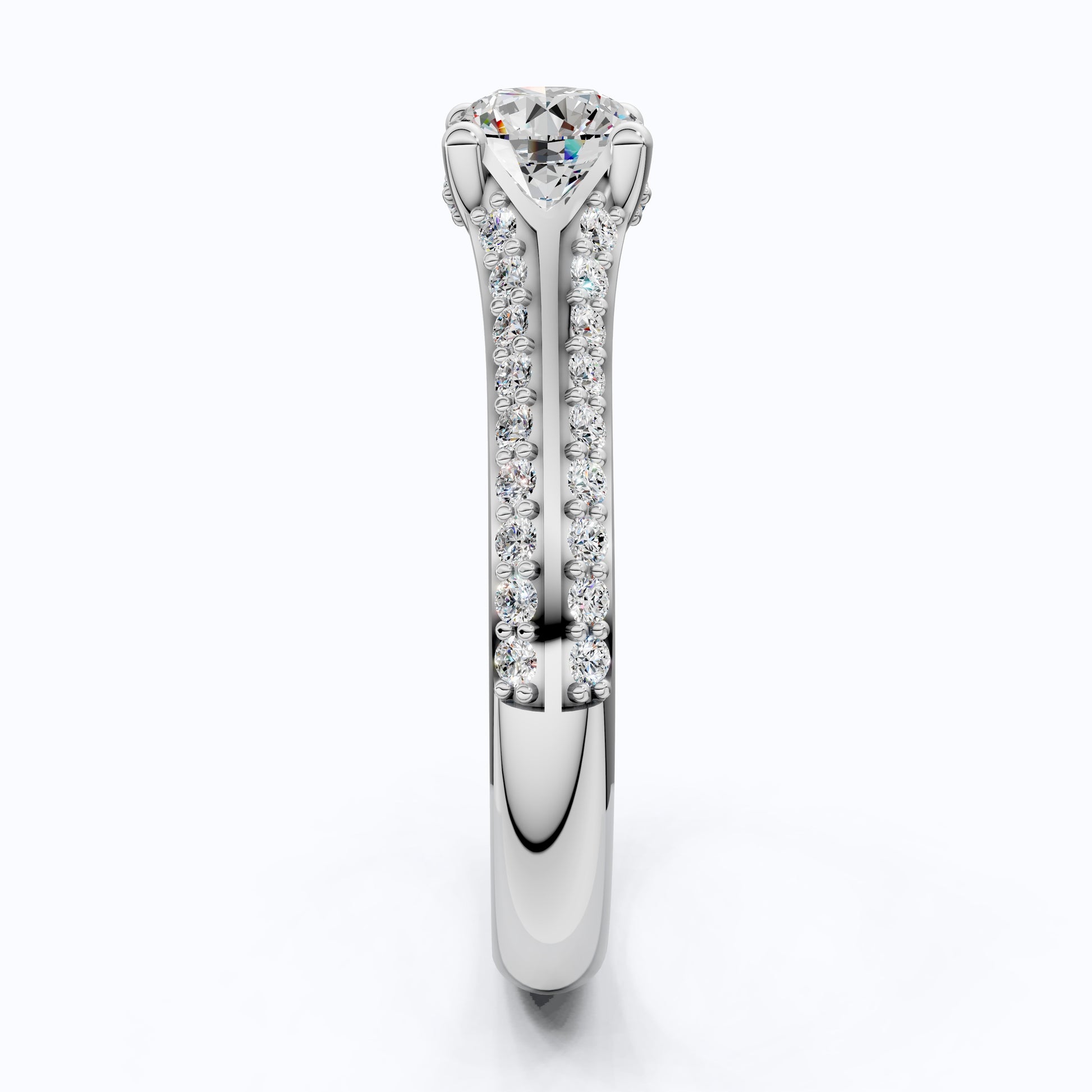 Double Raw Pavé Solitaire Engagement Ring in 14K Solid Gold, 0.82 TCW Round Cut Lab Diamonds, Romantic Gift for Wife, Everyday Jewelry