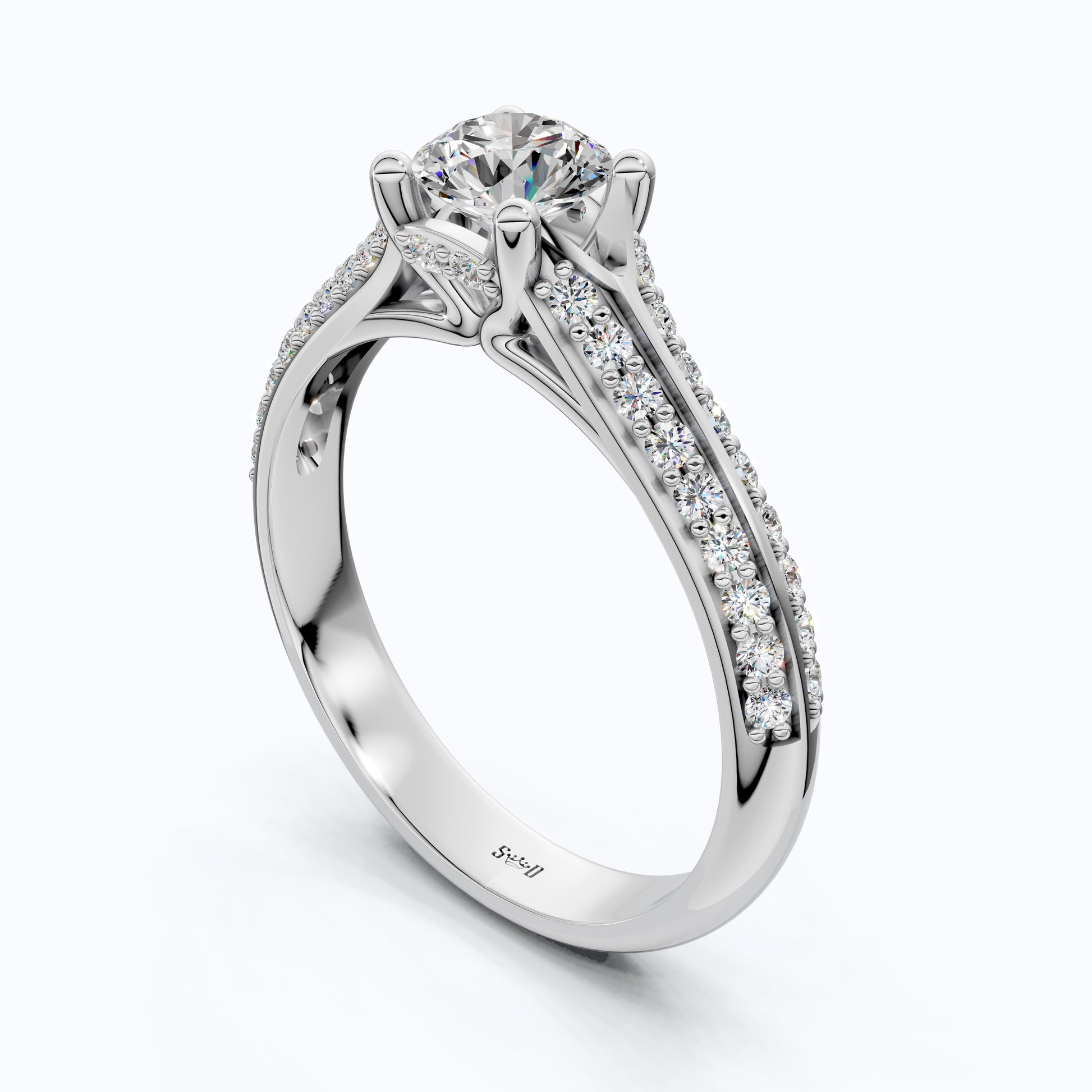 Double Raw Pavé Solitaire Engagement Ring in 14K Solid Gold, 0.82 TCW Round Cut Lab Diamonds, Romantic Gift for Wife, Everyday Jewelry