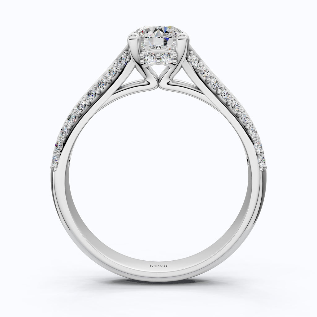 Double Raw Pavé Solitaire Engagement Ring in 14K Solid Gold, 0.82 TCW Round Cut Lab Diamonds, Romantic Gift for Wife, Everyday Jewelry