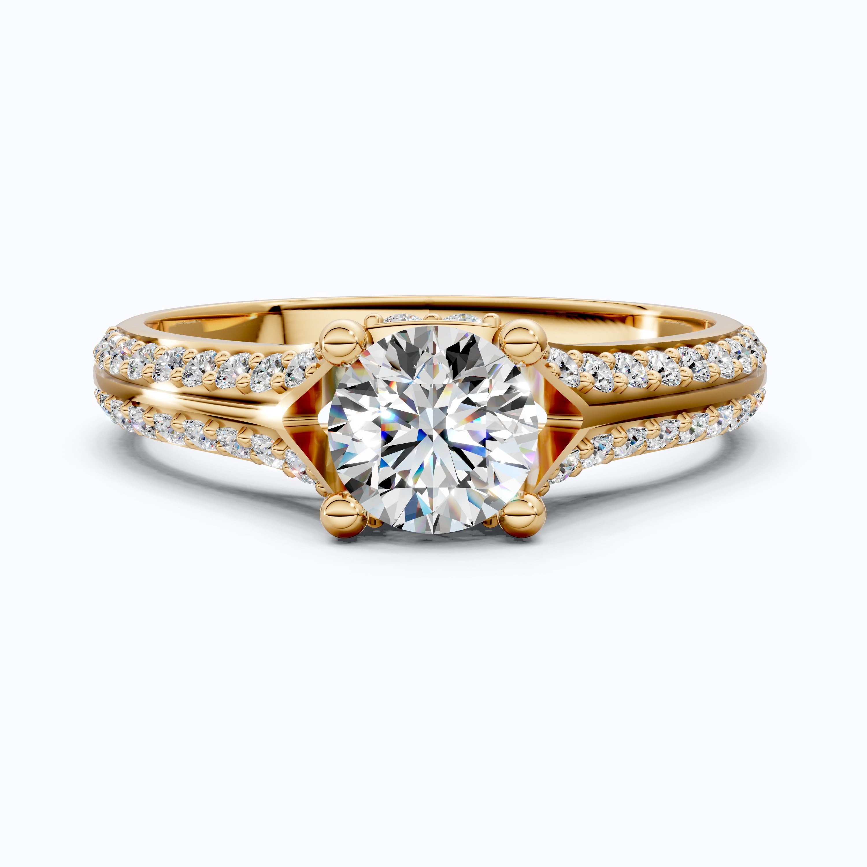 Double Raw Pavé Solitaire Engagement Ring in 14K Solid Gold, 0.82 TCW Round Cut Lab Diamonds, Romantic Gift for Wife, Everyday Jewelry