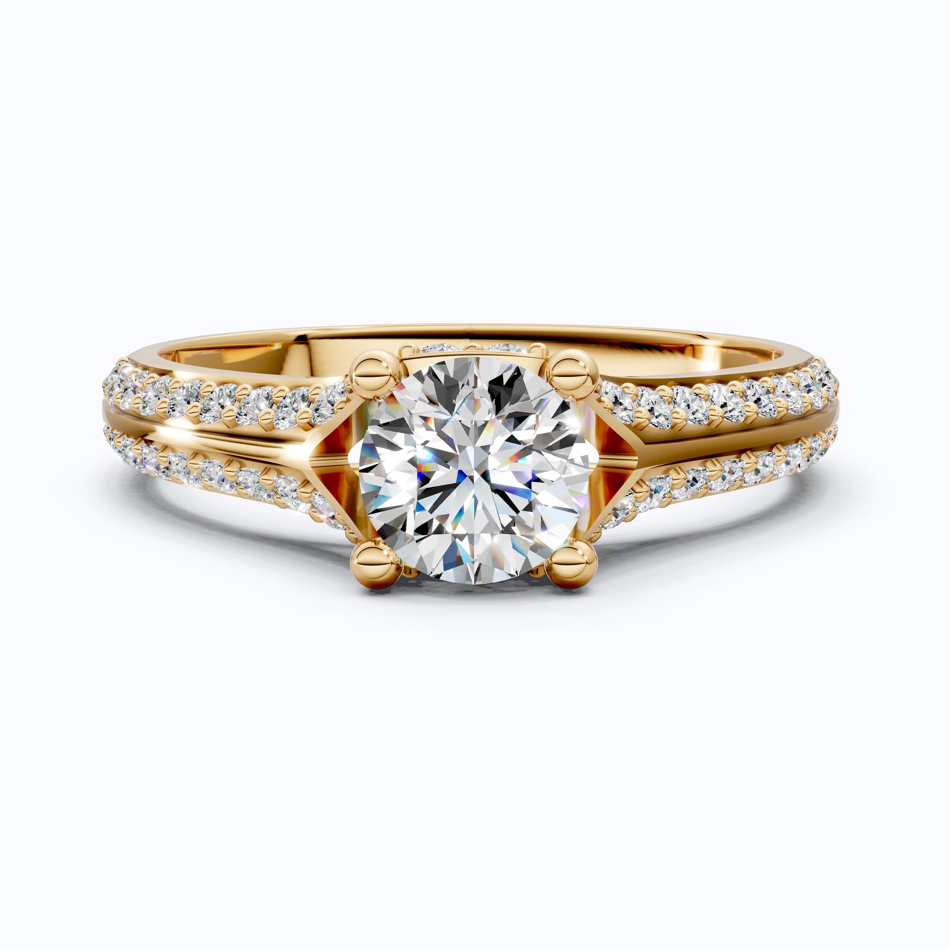 Double Raw Pavé Solitaire Engagement Ring in 14K Solid Gold, 0.82 TCW Round Cut Lab Diamonds, Romantic Gift for Wife, Everyday Jewelry