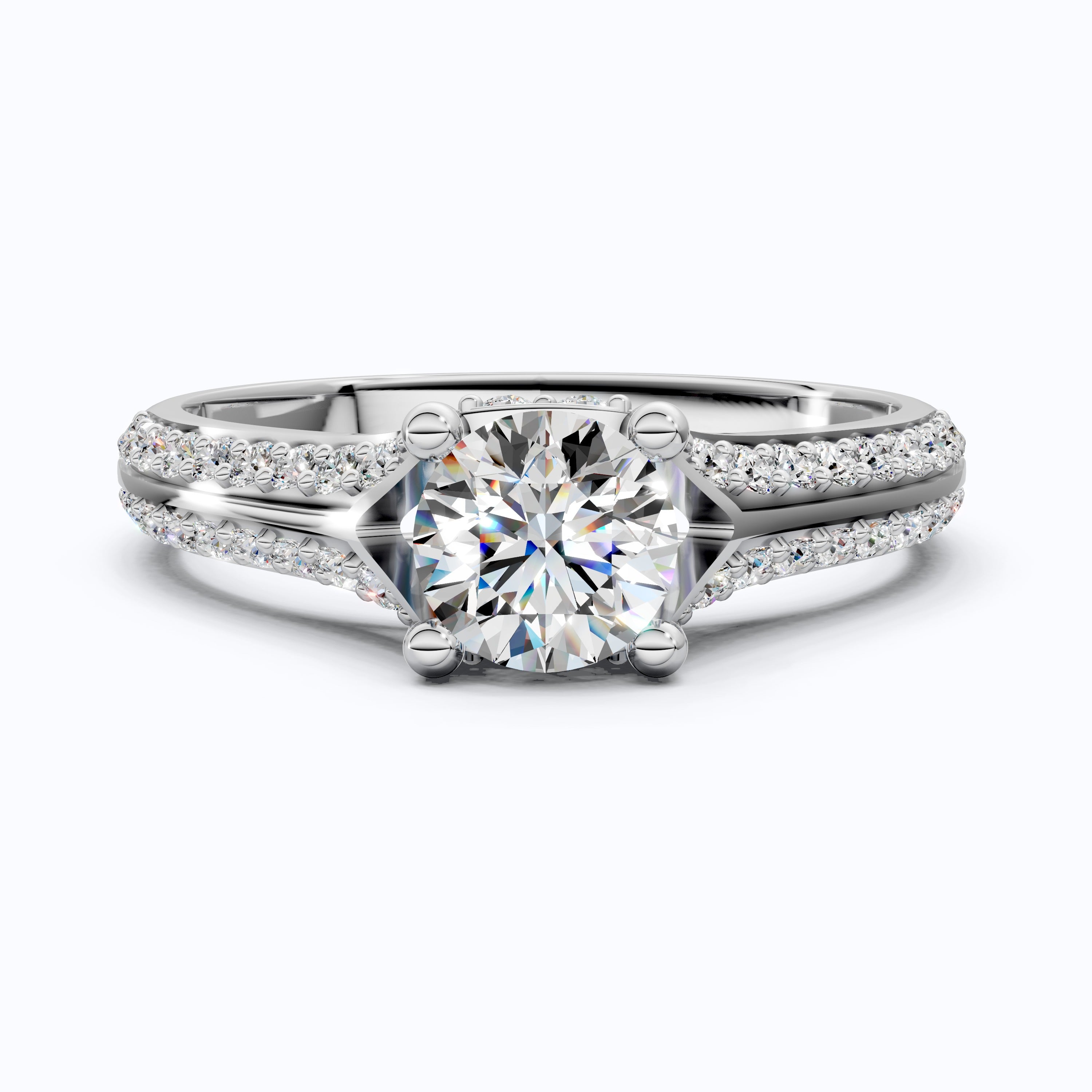 Double Raw Pavé Solitaire Engagement Ring in 14K Solid Gold, 0.82 TCW Round Cut Lab Diamonds, Romantic Gift for Wife, Everyday Jewelry