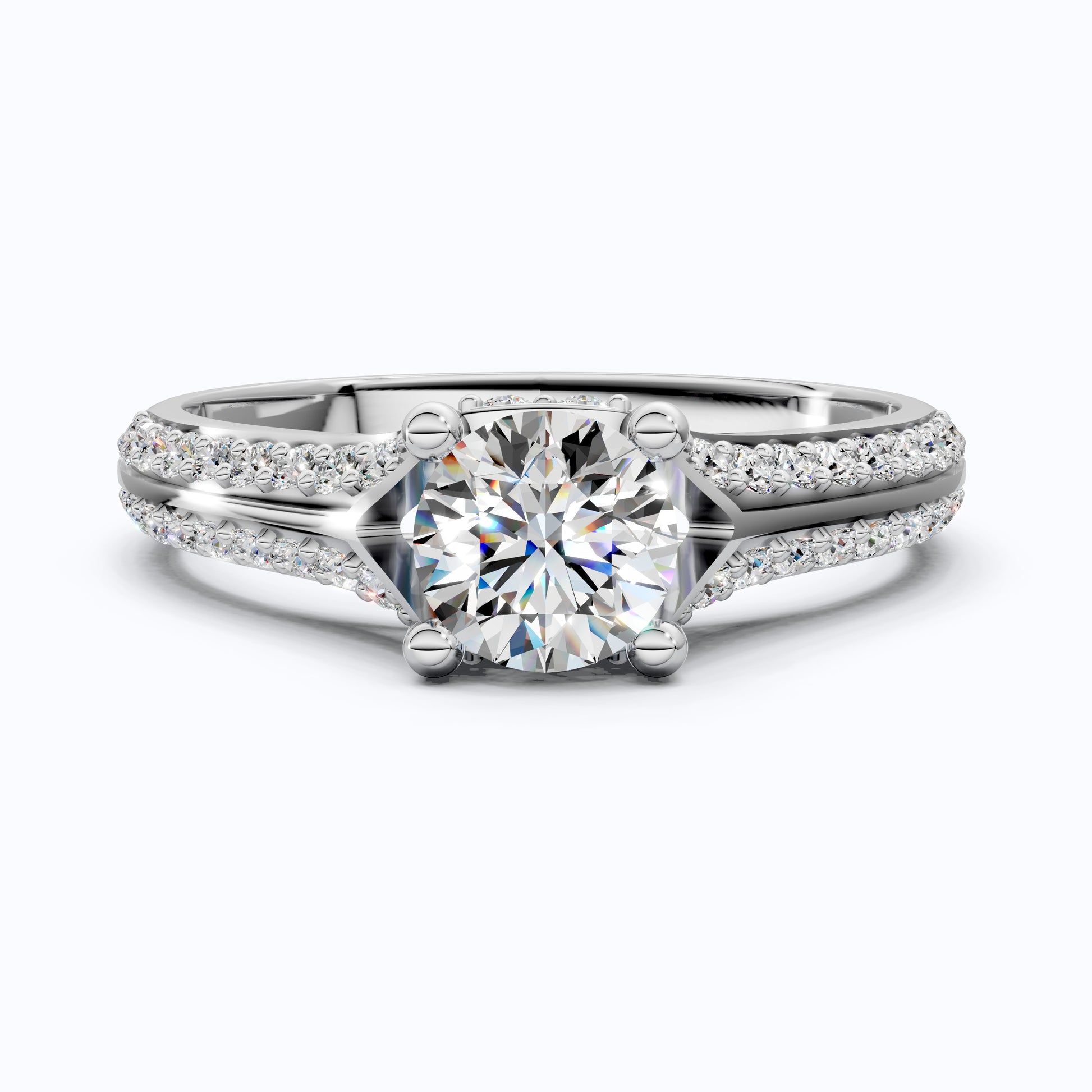 Double Raw Pavé Solitaire Engagement Ring in 14K Solid Gold, 0.82 TCW Round Cut Lab Diamonds, Romantic Gift for Wife, Everyday Jewelry