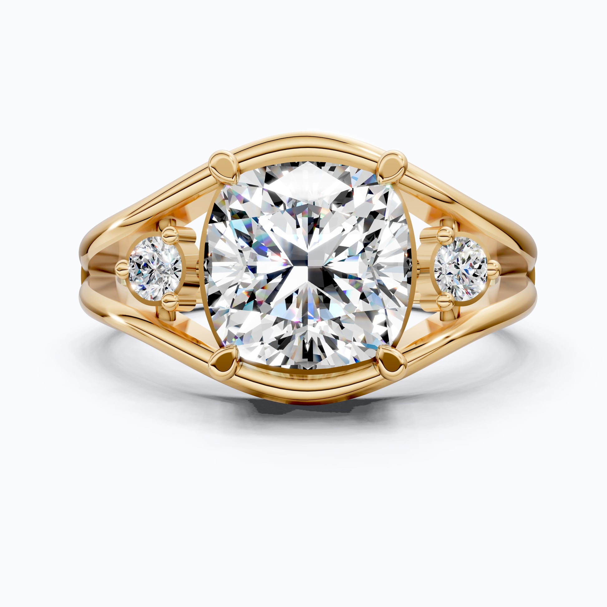 14K Rose Gold Cushion Cut Three Stone Engagement Ring, Handmade Gift for Her, Handmade Wedding Ring Gift