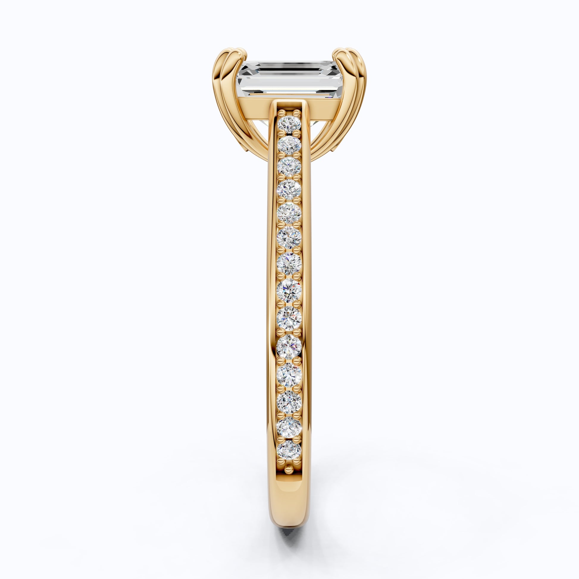 14K Yellow Gold Emerald Cut Lab Diamond Pave Engagement Ring, Handmade Wedding Ring, Trending Bridal Jewelry for Wife