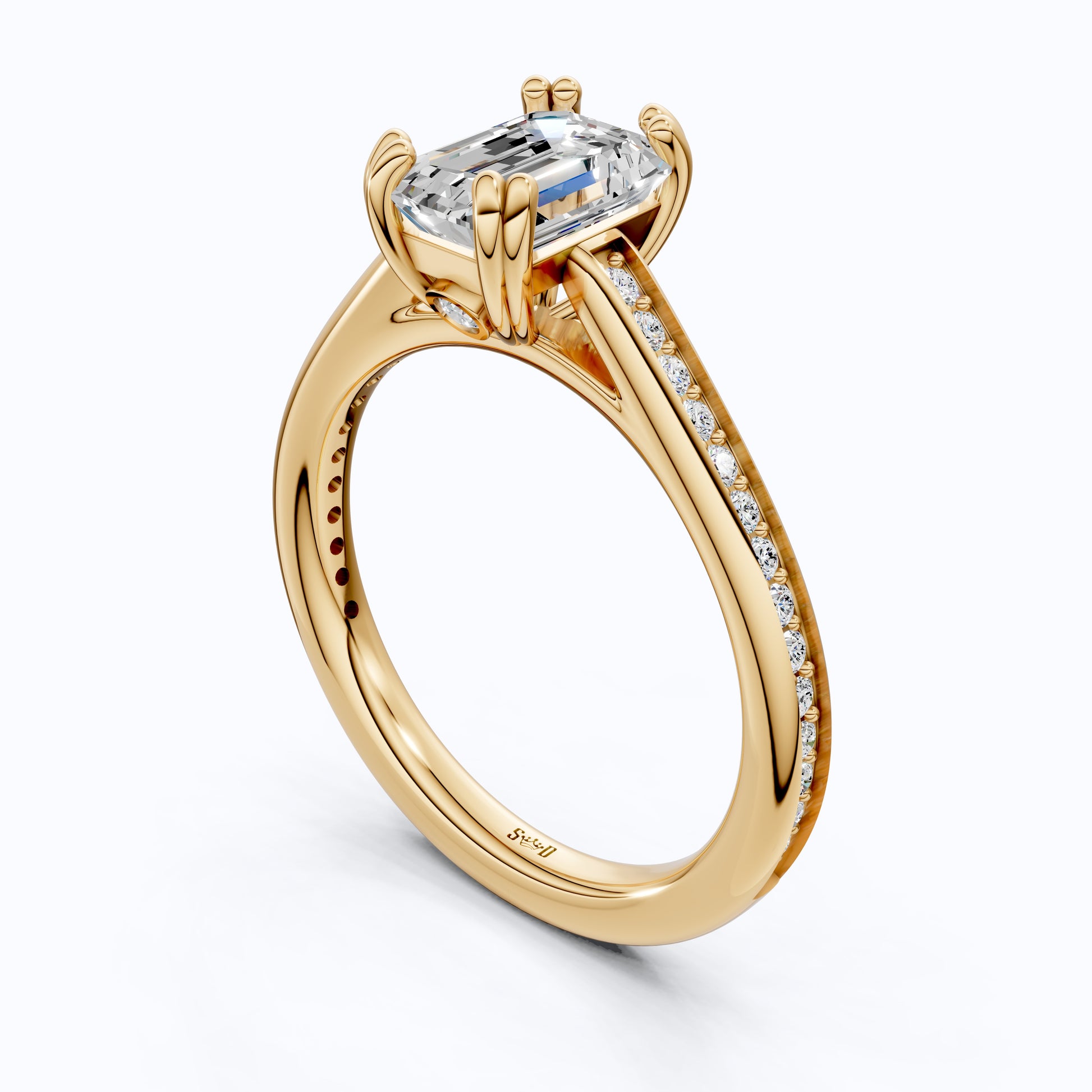 14K Yellow Gold Emerald Cut Lab Diamond Pave Engagement Ring, Handmade Wedding Ring, Trending Bridal Jewelry for Wife