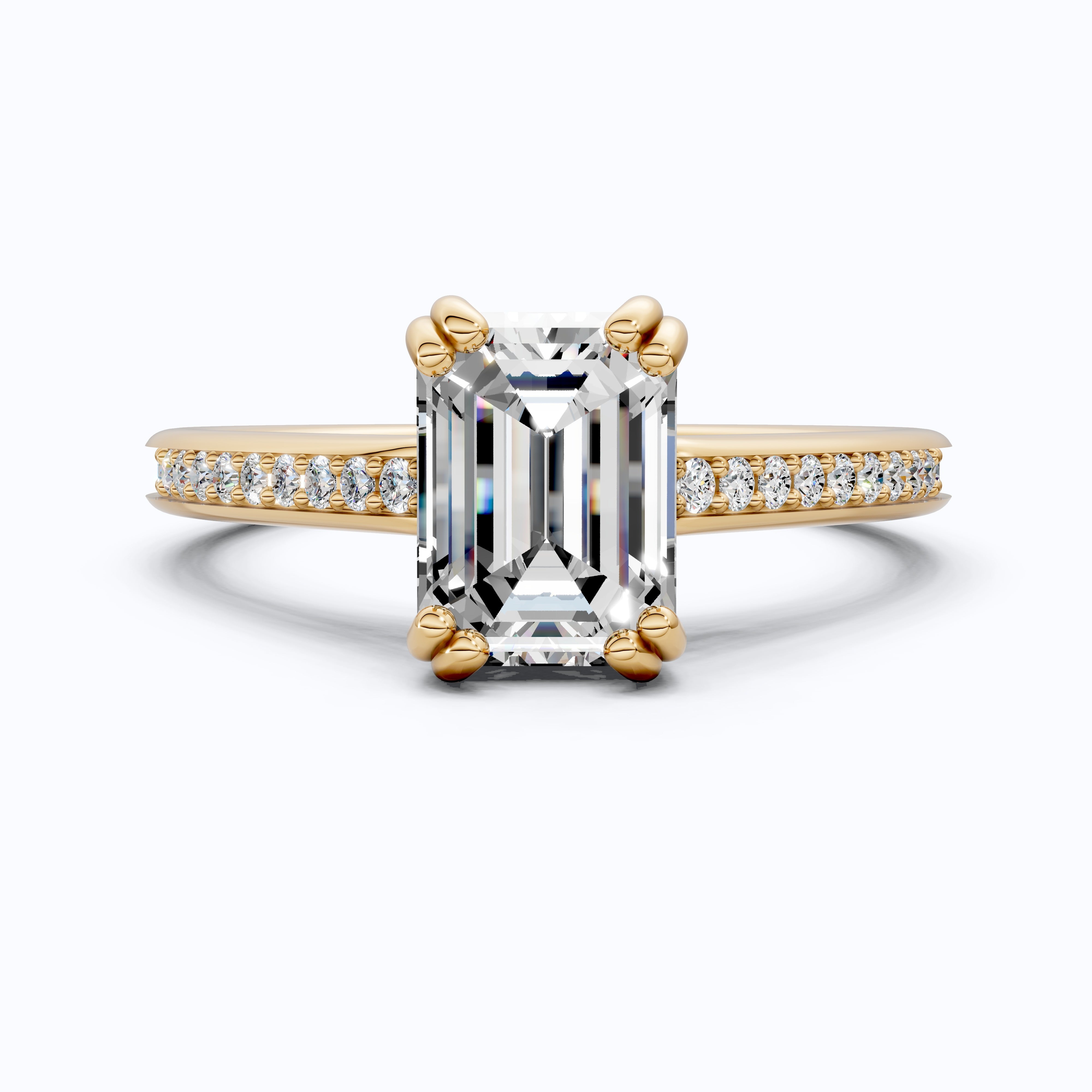 14K Yellow Gold Emerald Cut Lab Diamond Pave Engagement Ring, Handmade Wedding Ring, Trending Bridal Jewelry for Wife