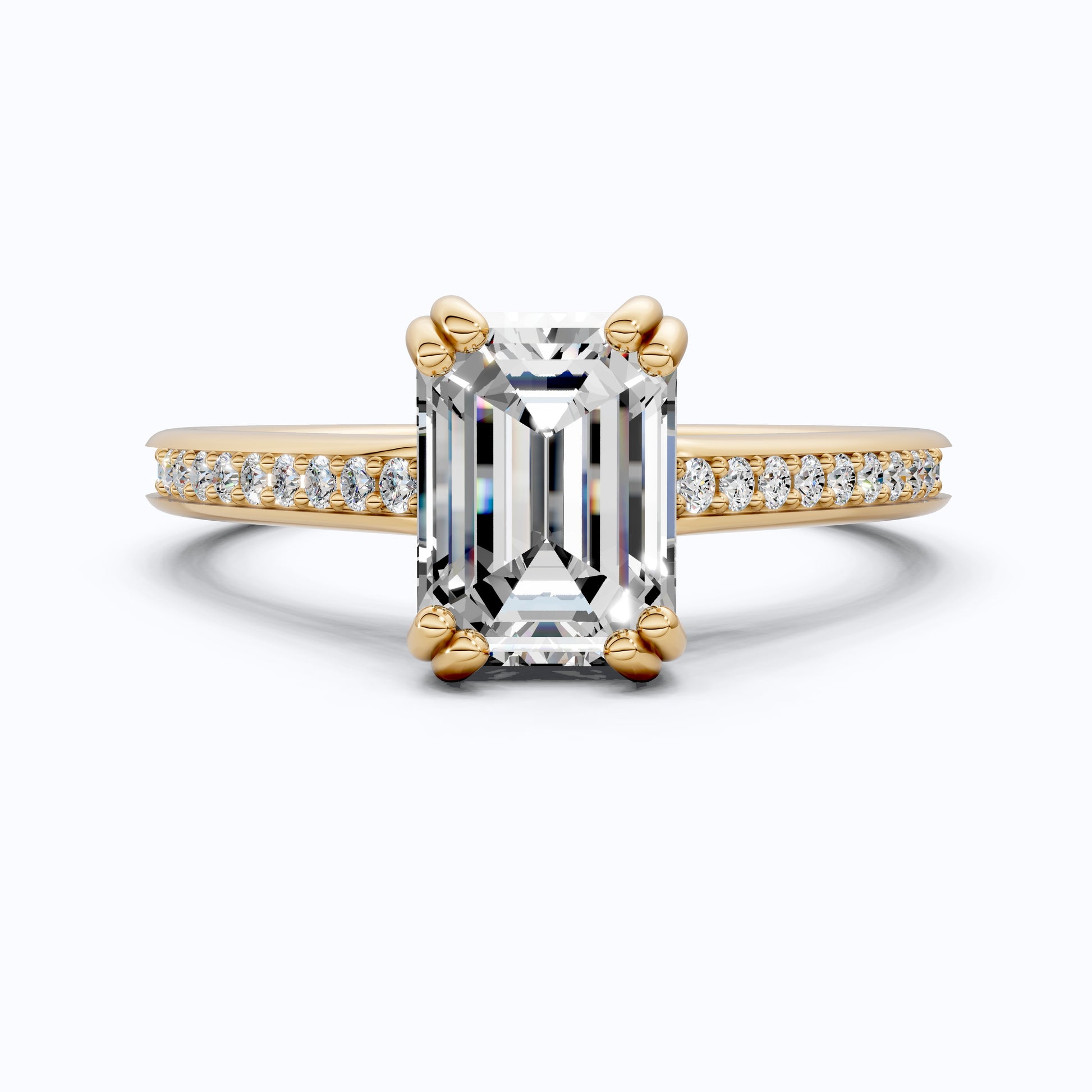 14K Yellow Gold Emerald Cut Lab Diamond Pave Engagement Ring, Handmade Wedding Ring, Trending Bridal Jewelry for Wife