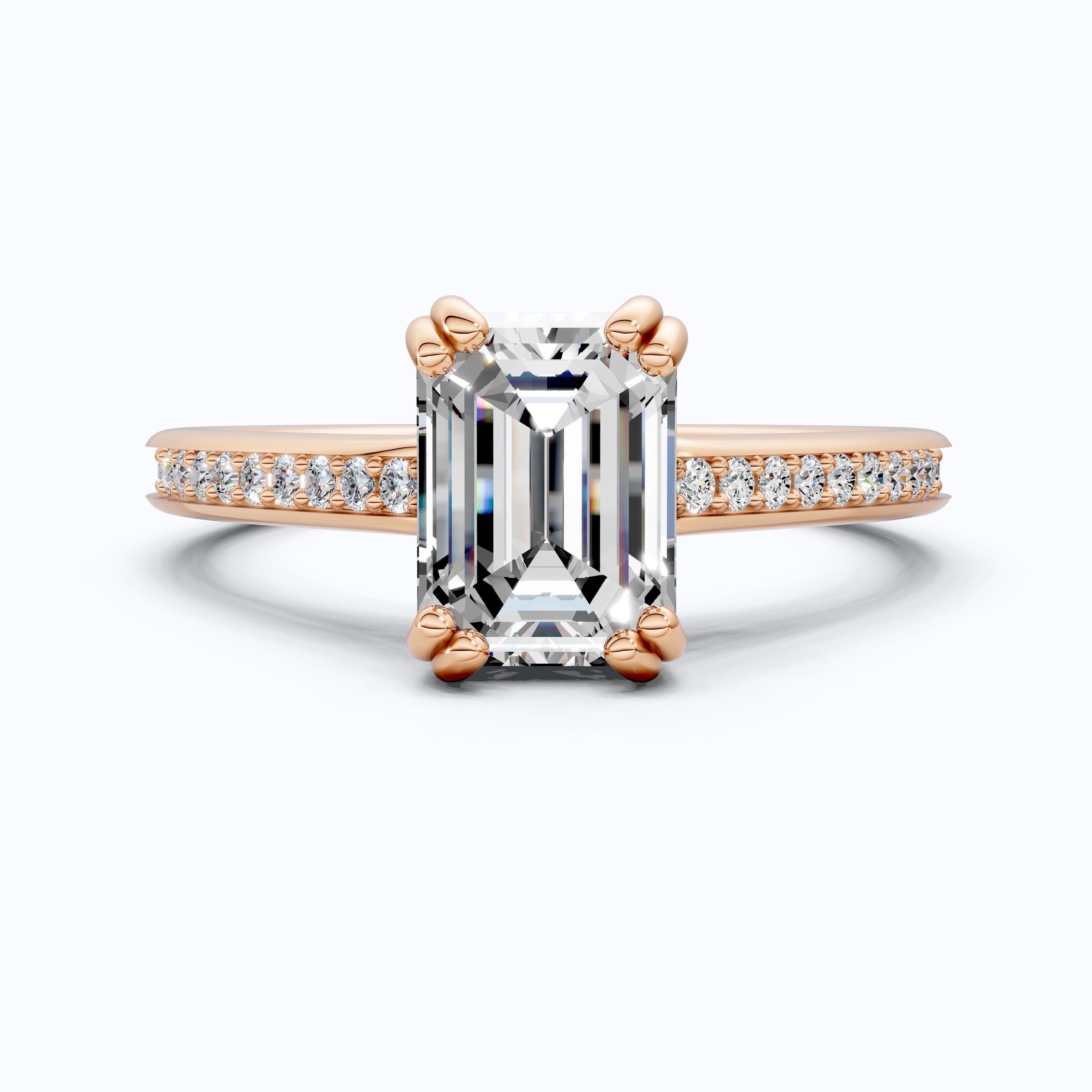 14K Yellow Gold Emerald Cut Lab Diamond Pave Engagement Ring, Handmade Wedding Ring, Trending Bridal Jewelry for Wife