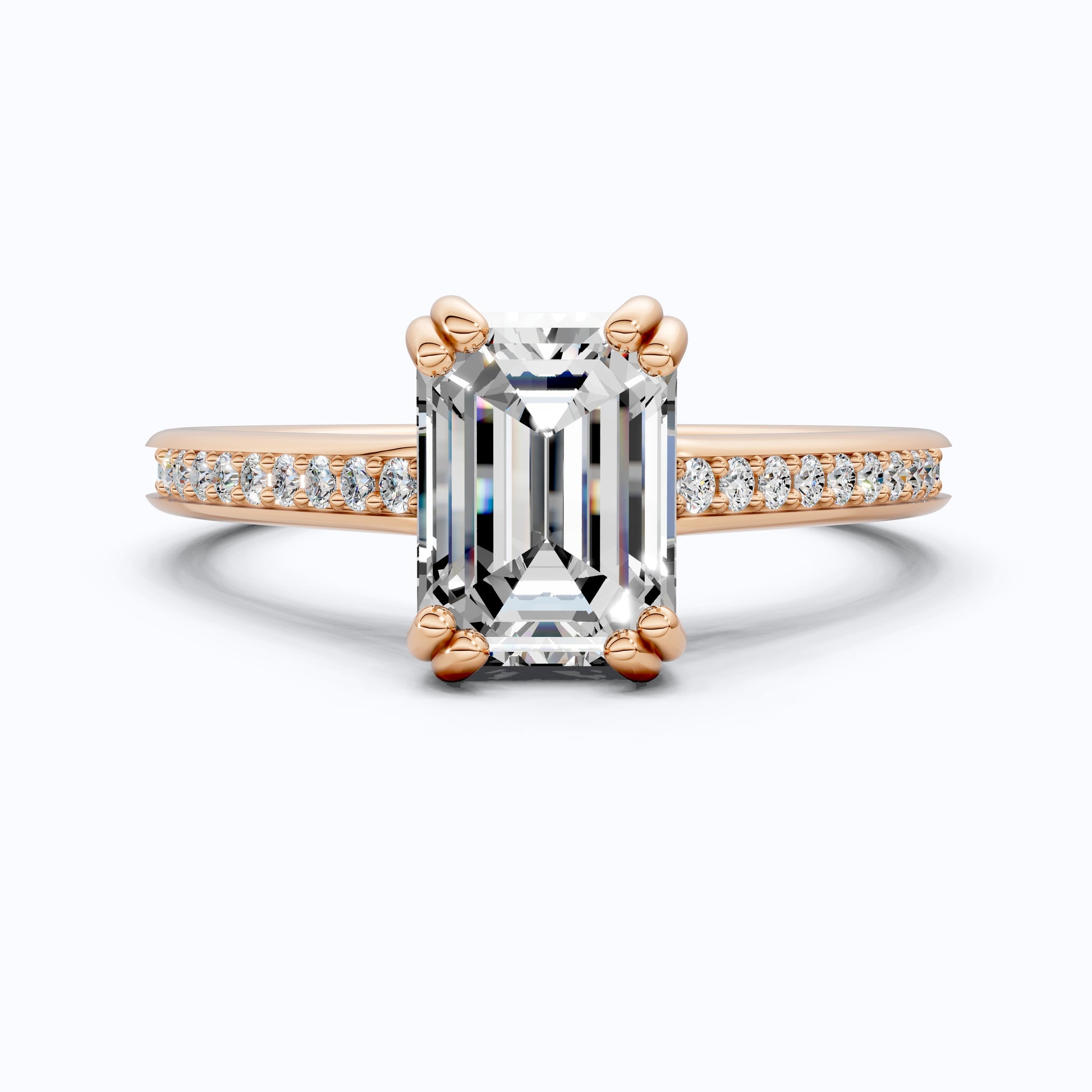 14K Yellow Gold Emerald Cut Lab Diamond Pave Engagement Ring, Handmade Wedding Ring, Trending Bridal Jewelry for Wife