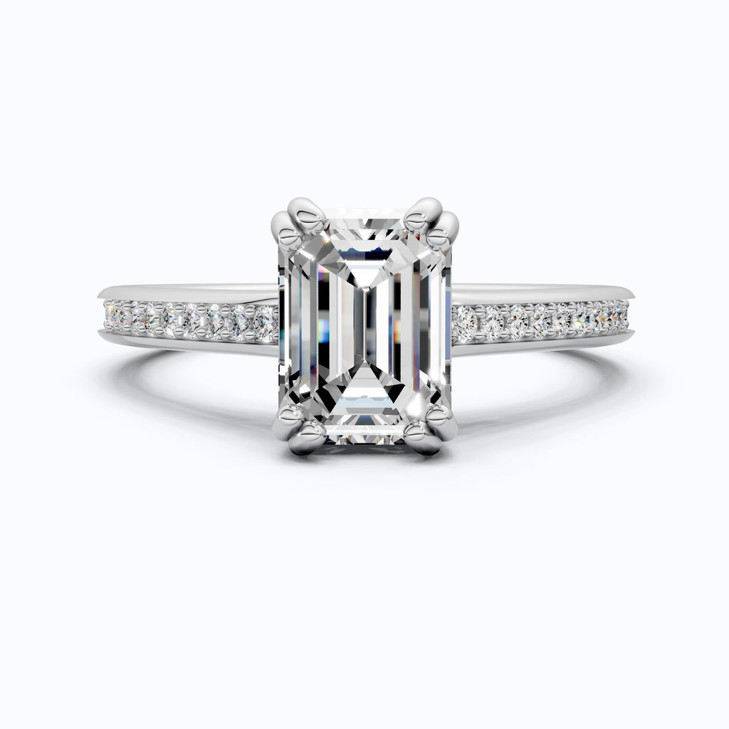 14K Yellow Gold Emerald Cut Lab Diamond Pave Engagement Ring, Handmade Wedding Ring, Trending Bridal Jewelry for Wife