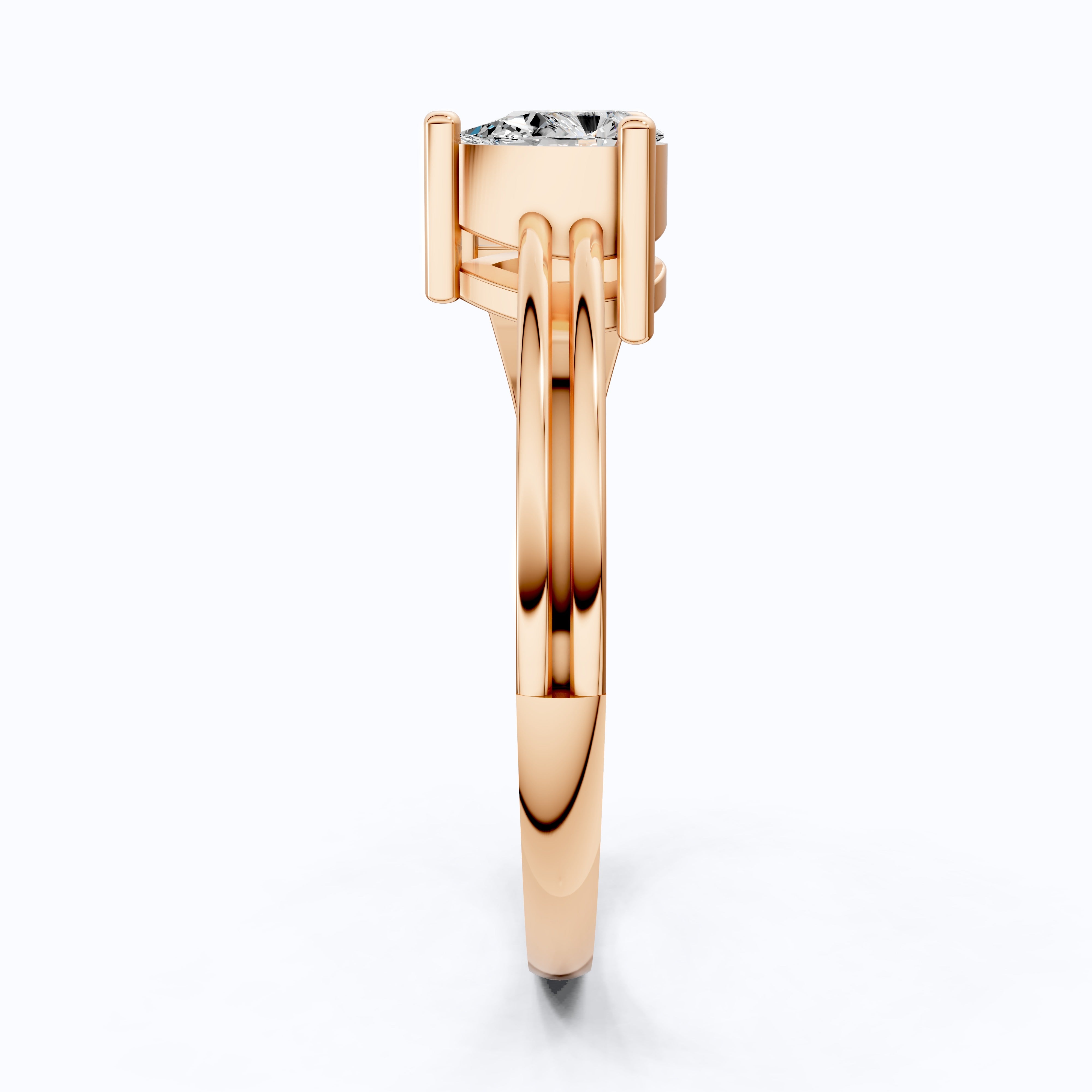 Sculpted Split Shank Three Stone Engagement Ring in 14K Solid Gold, 0.30 CT Pear Cut Lab Created Diamond, Gift for Her