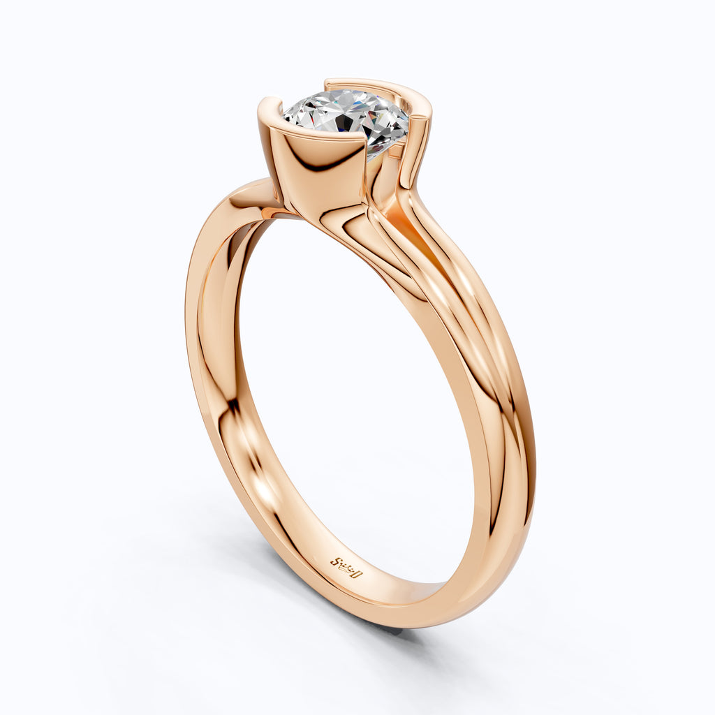 Split Shank Bezel Set Solitaire Engagement Ring in 14k Solid Gold, 0.50 CT CT Round Cut Lab Created Diamond, Wedding GIft for Her