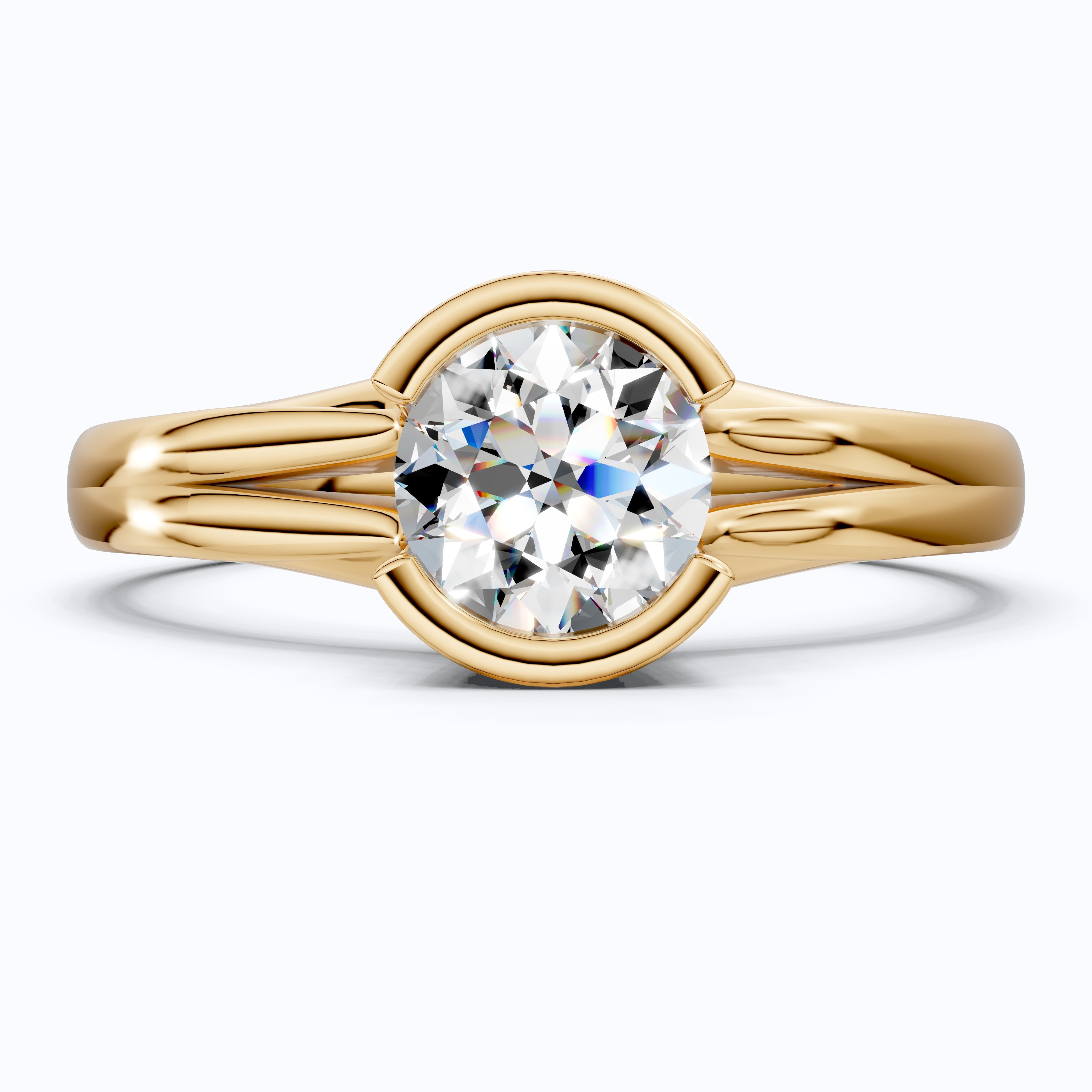 Split Shank Bezel Set Solitaire Engagement Ring in 14k Solid Gold, 0.50 CT CT Round Cut Lab Created Diamond, Wedding GIft for Her