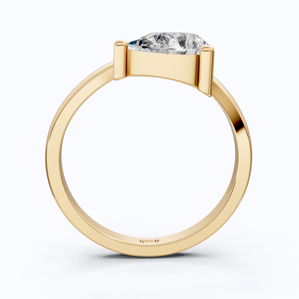 Curved Solitaire Ring in 14K Yellow Gold, 1.25 CT Pear Cut Lab Diamond, Modern Promise Ring, Sustainable Jewelry for Her