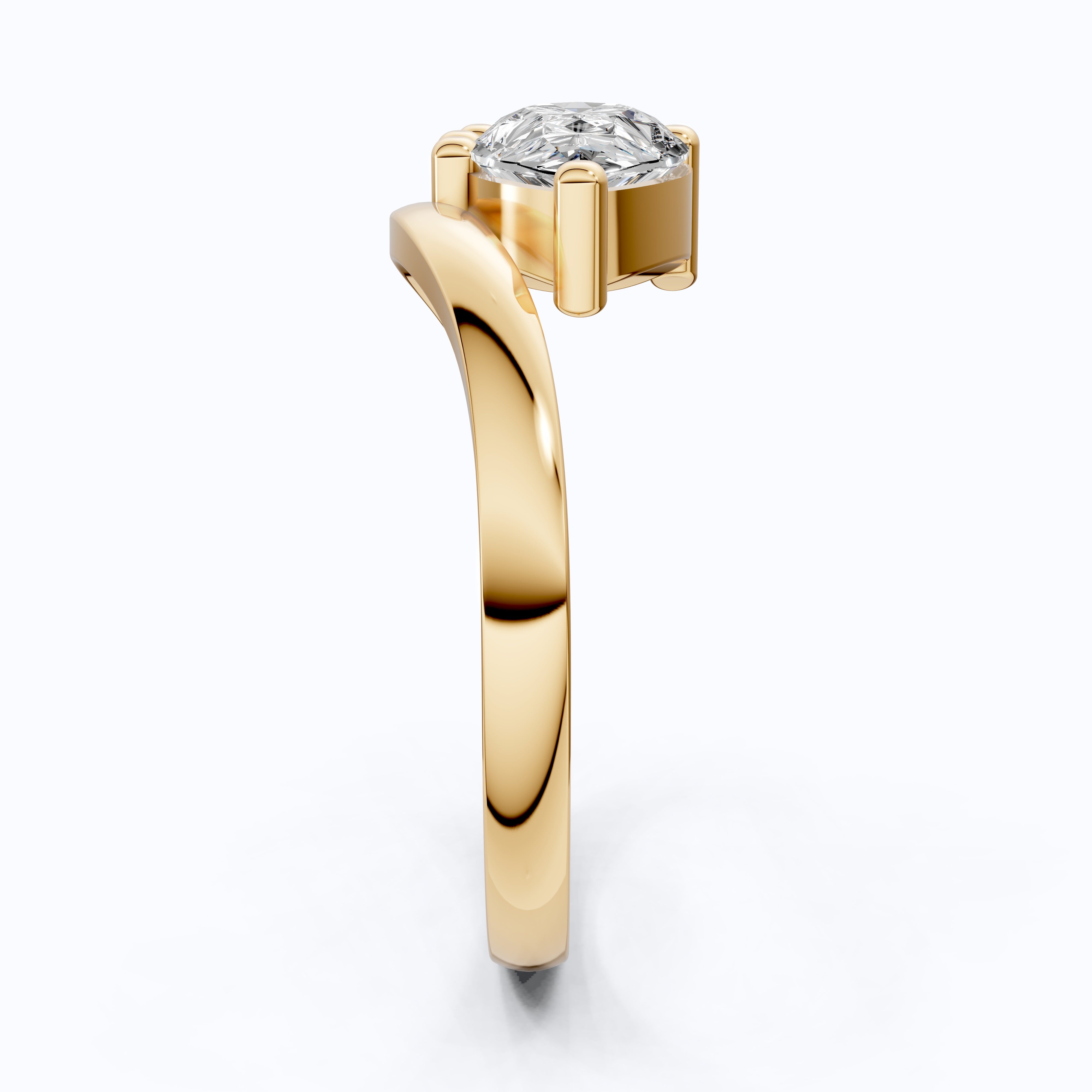 Curved Solitaire Ring in 14K Yellow Gold, 1.25 CT Pear Cut Lab Diamond, Modern Promise Ring, Sustainable Jewelry for Her