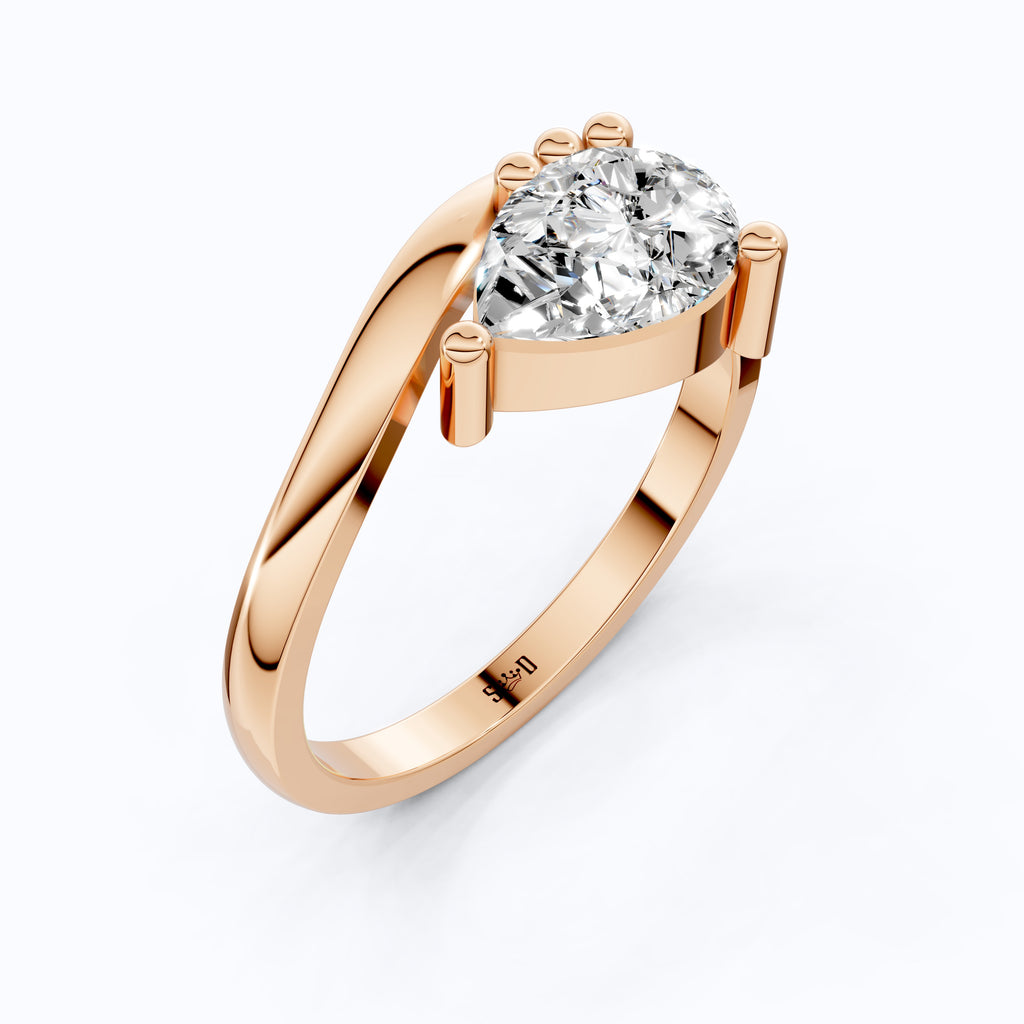 Curved Solitaire Ring in 14K Yellow Gold, 1.25 CT Pear Cut Lab Diamond, Modern Promise Ring, Sustainable Jewelry for Her