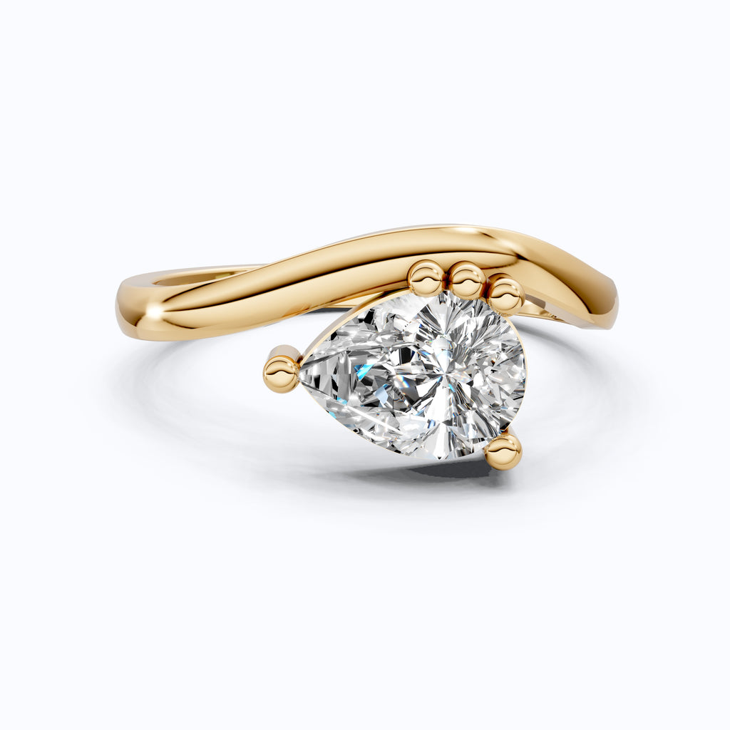 Curved Solitaire Ring in 14K Yellow Gold, 1.25 CT Pear Cut Lab Diamond, Modern Promise Ring, Sustainable Jewelry for Her