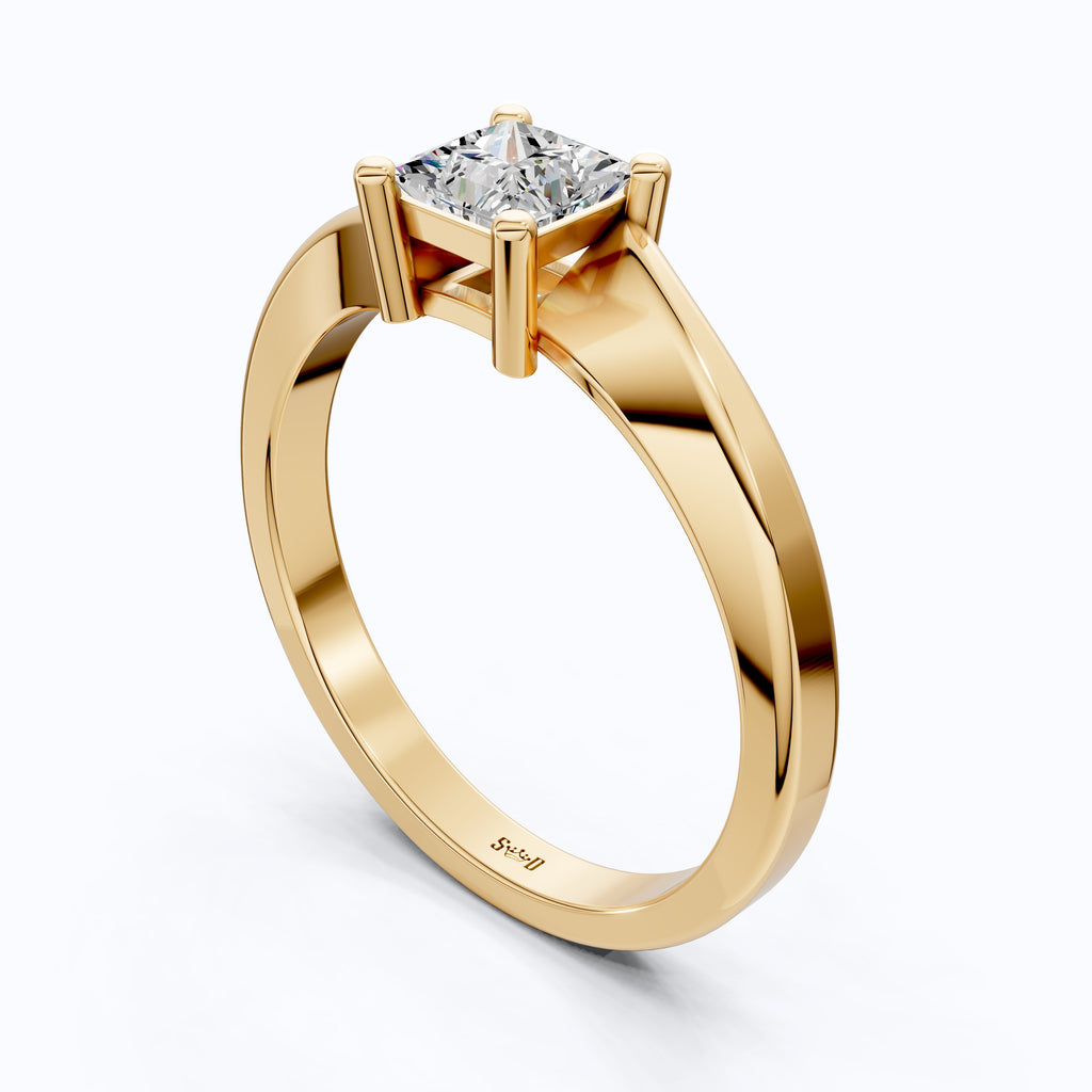 Twisted Band Solitaire Ring in Lab Diamond or Moissanite – Solid Gold or Silver Engagement Ring, Gift for Her, Bridal Jewelry