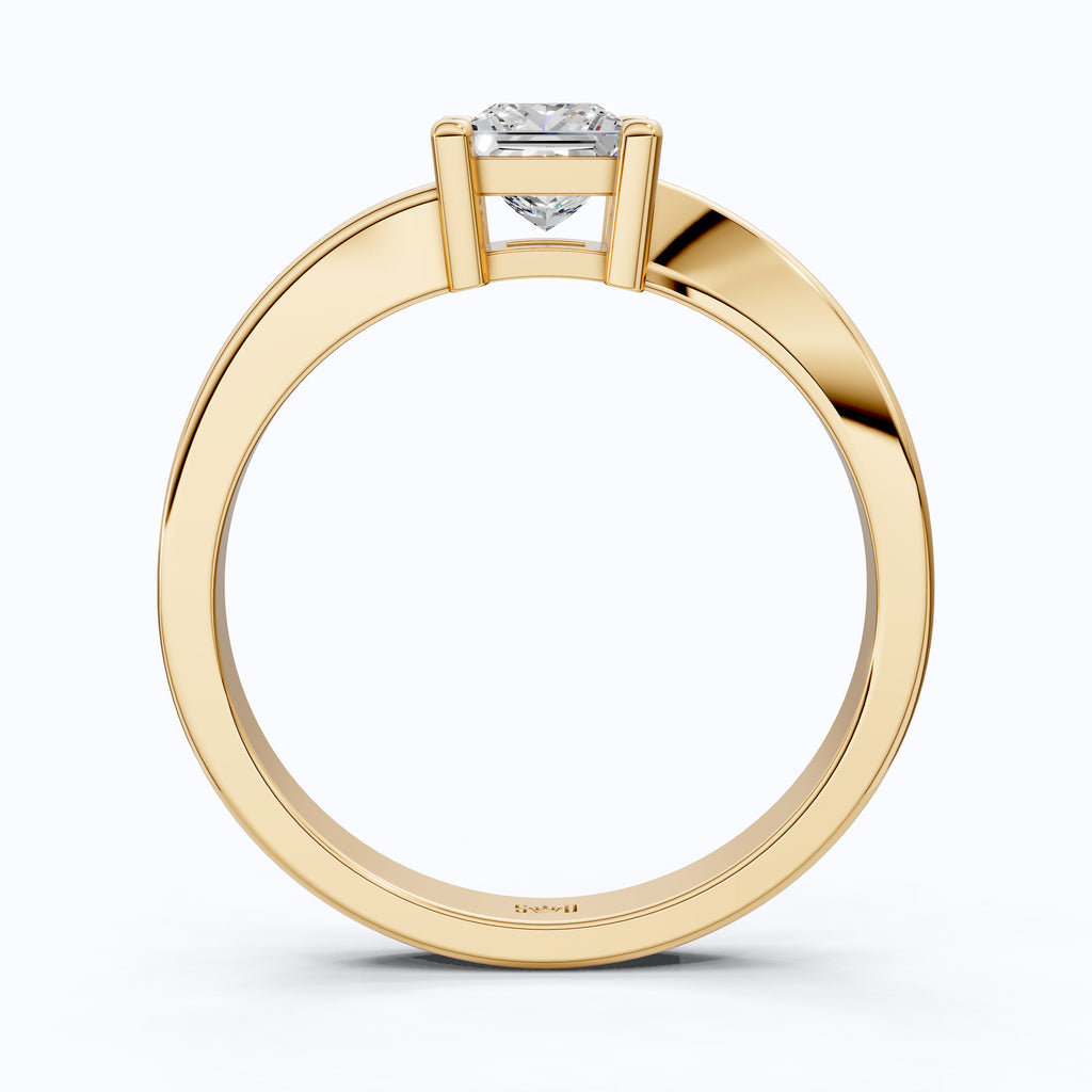 Twisted Band Solitaire Ring in Lab Diamond or Moissanite – Solid Gold or Silver Engagement Ring, Gift for Her, Bridal Jewelry