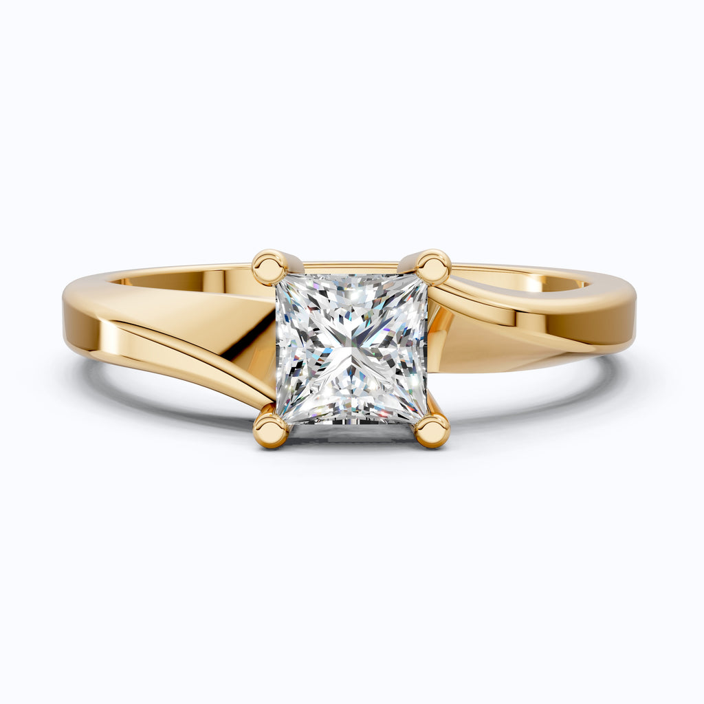 Twisted Band Solitaire Ring in Lab Diamond or Moissanite – Solid Gold or Silver Engagement Ring, Gift for Her, Bridal Jewelry