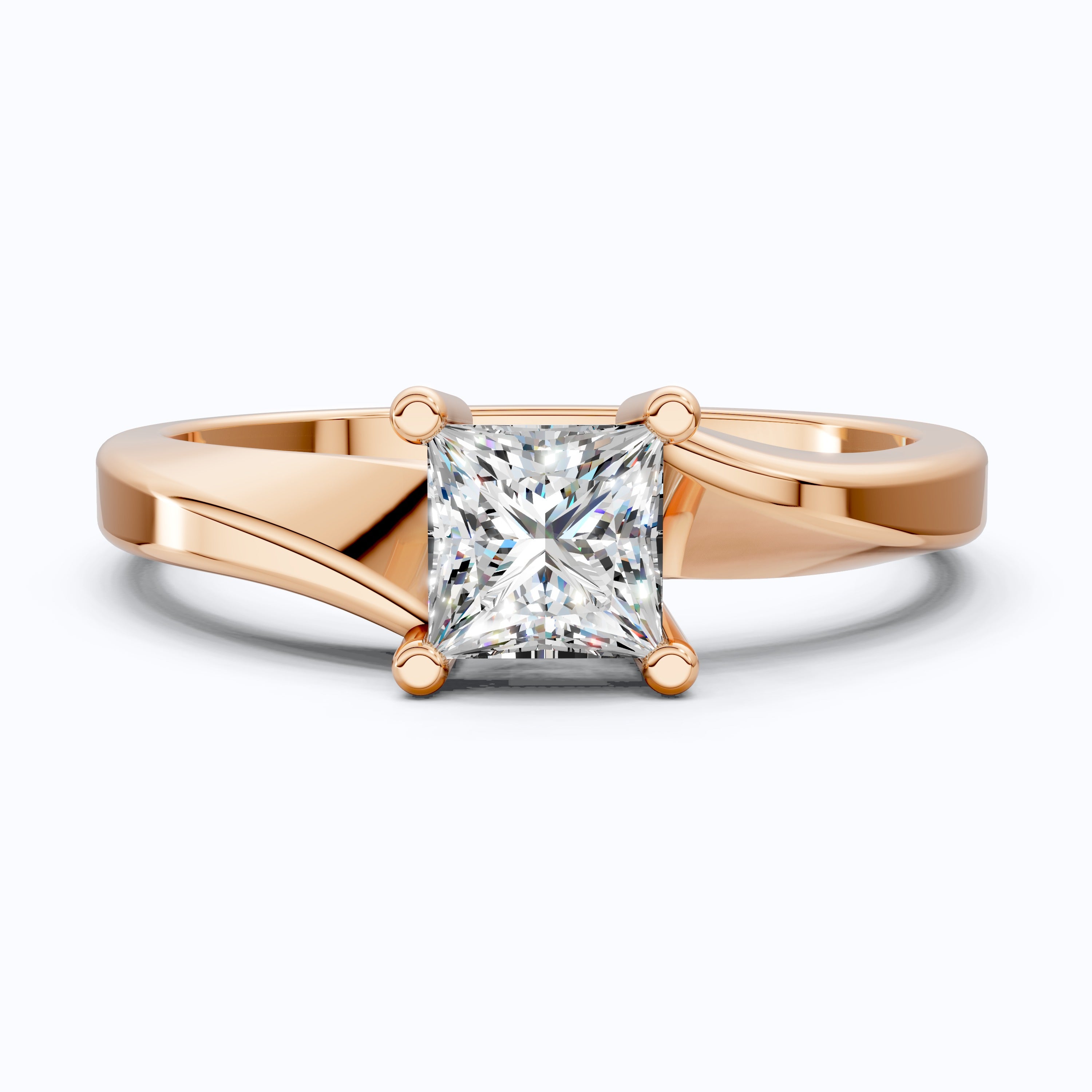 Twisted Band Solitaire Ring in Lab Diamond or Moissanite – Solid Gold or Silver Engagement Ring, Gift for Her, Bridal Jewelry