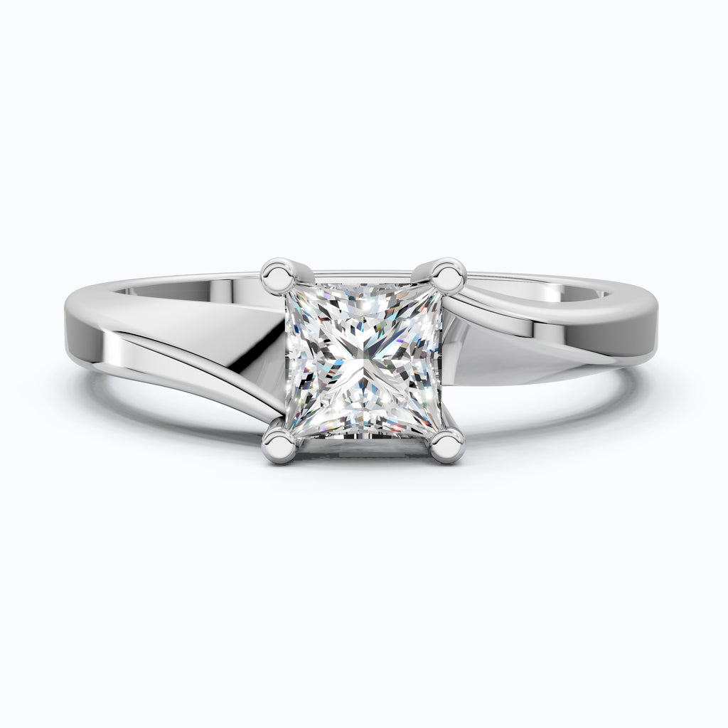 Twisted Band Solitaire Ring in Lab Diamond or Moissanite – Solid Gold or Silver Engagement Ring, Gift for Her, Bridal Jewelry