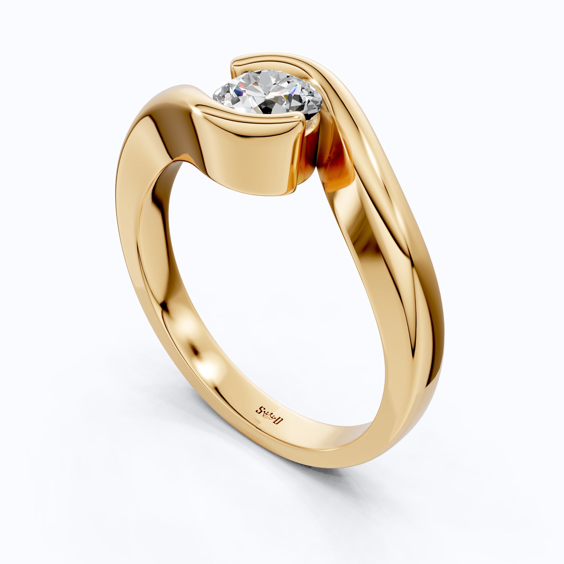 Swirl Bypass Solitaire Semi-Bezel Engagement Ring in 18K Rose Gold, 0.50 CT Round Cut Lab Grown Diamond, Promise Ring For Her