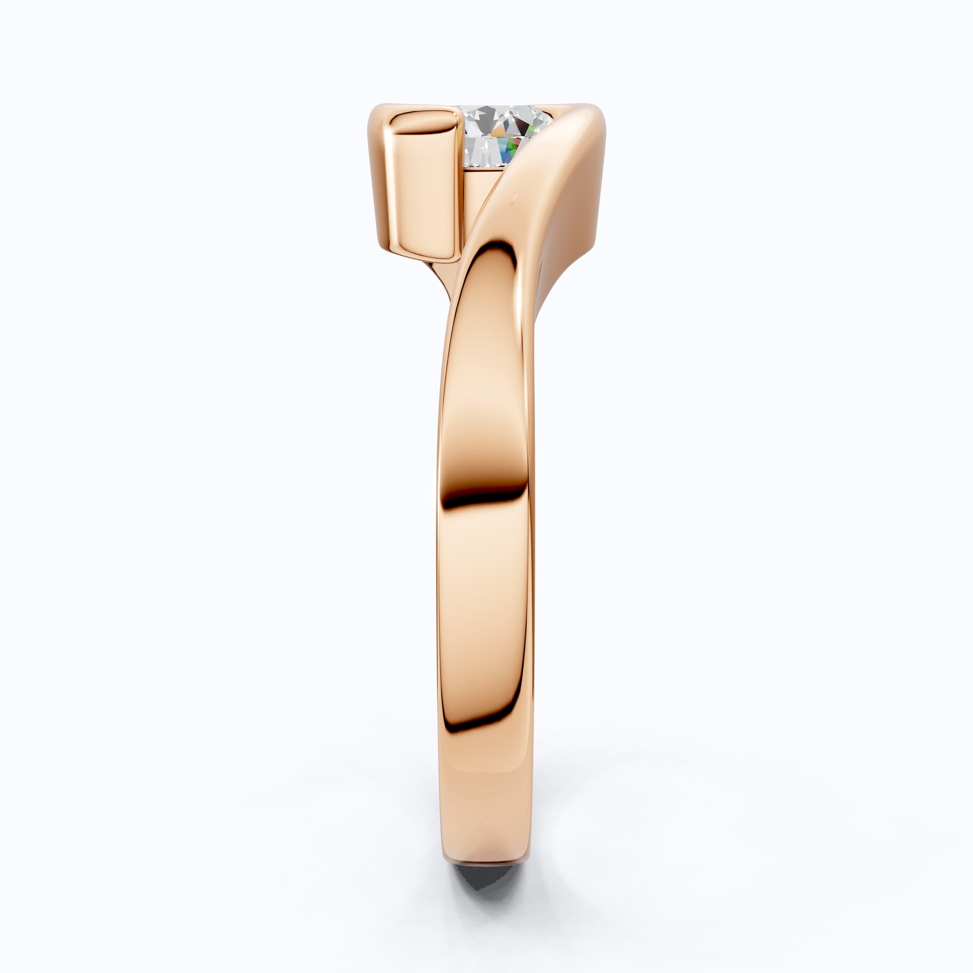 Swirl Bypass Solitaire Semi-Bezel Engagement Ring in 18K Rose Gold, 0.50 CT Round Cut Lab Grown Diamond, Promise Ring For Her