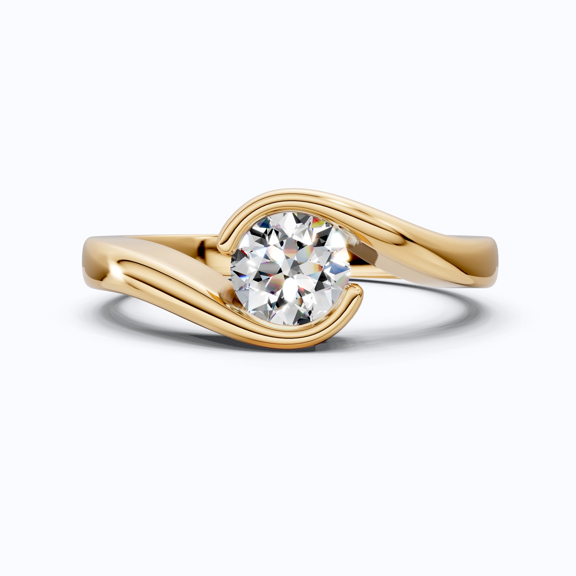 Swirl Bypass Solitaire Semi-Bezel Engagement Ring in 18K Rose Gold, 0.50 CT Round Cut Lab Grown Diamond, Promise Ring For Her