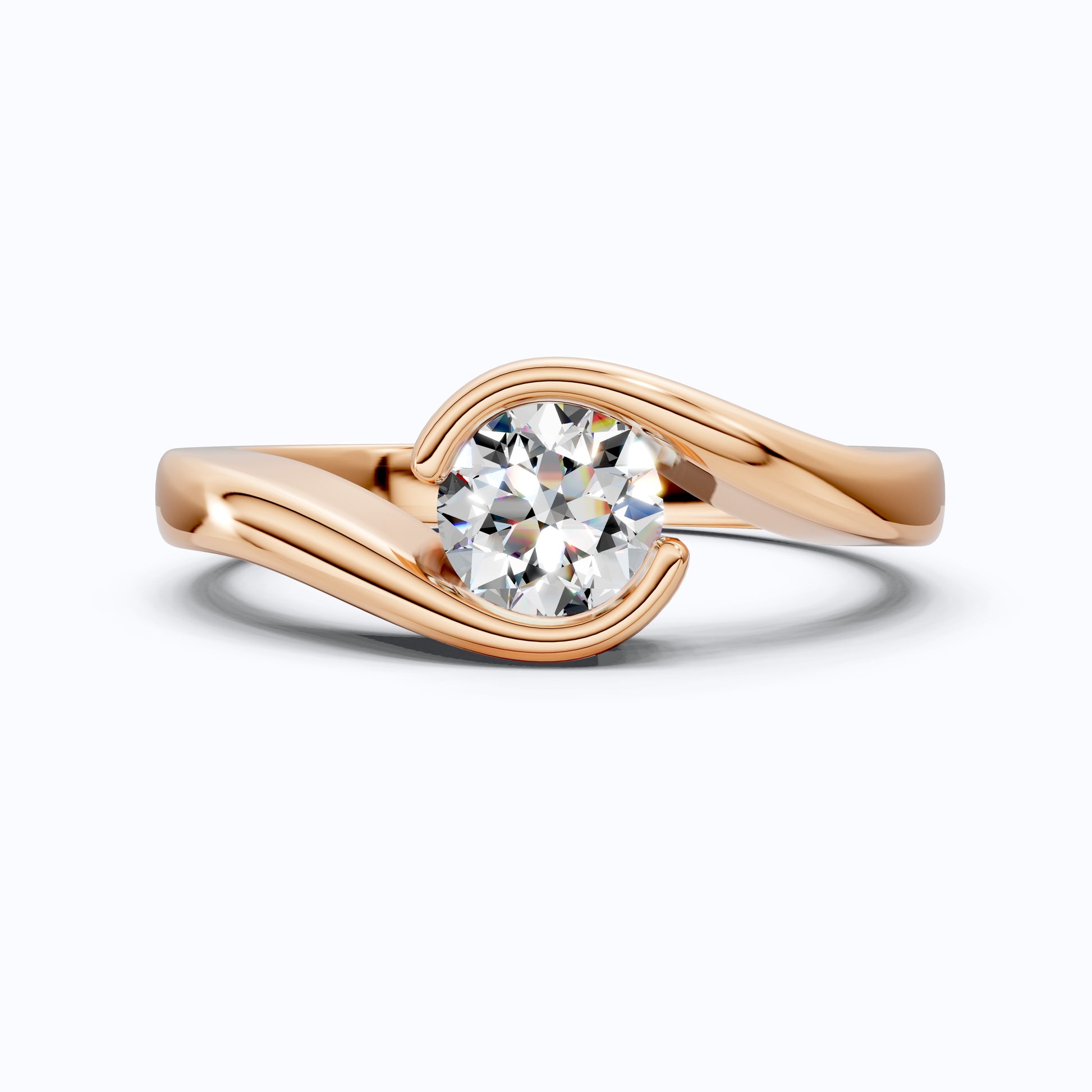 Swirl Bypass Solitaire Semi-Bezel Engagement Ring in 18K Rose Gold, 0.50 CT Round Cut Lab Grown Diamond, Promise Ring For Her