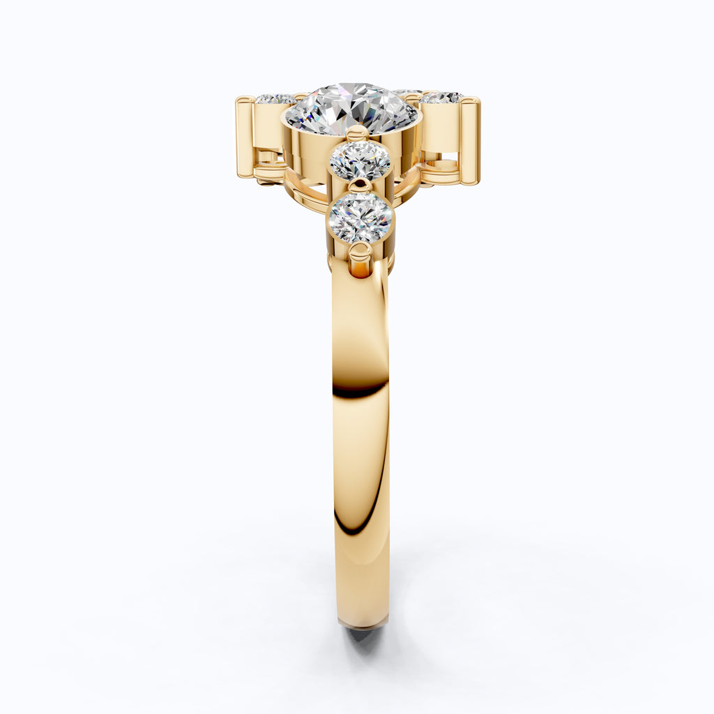 Unique Flower Cluster Ring in 14K Solid Gold, 0.75 TCW Round Cut Lab Created Diamonds, Engagement Ring, Bridal Jewelry