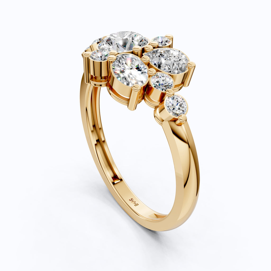Unique Flower Cluster Ring in 14K Solid Gold, 0.75 TCW Round Cut Lab Created Diamonds, Engagement Ring, Bridal Jewelry