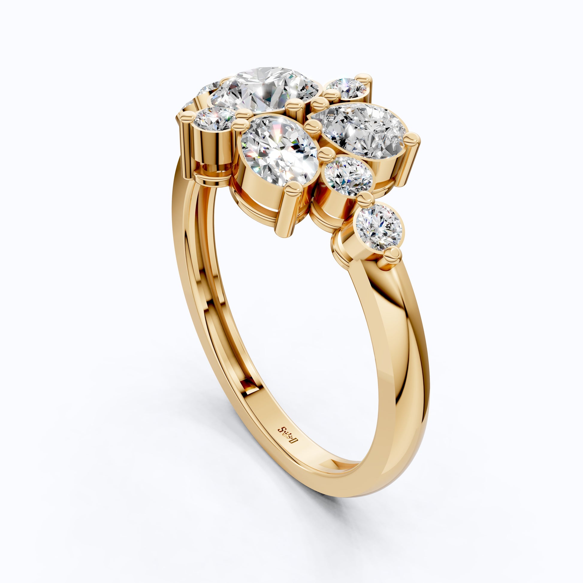 Unique Flower Cluster Ring in 14K Solid Gold, 0.75 TCW Round Cut Lab Created Diamonds, Engagement Ring, Bridal Jewelry