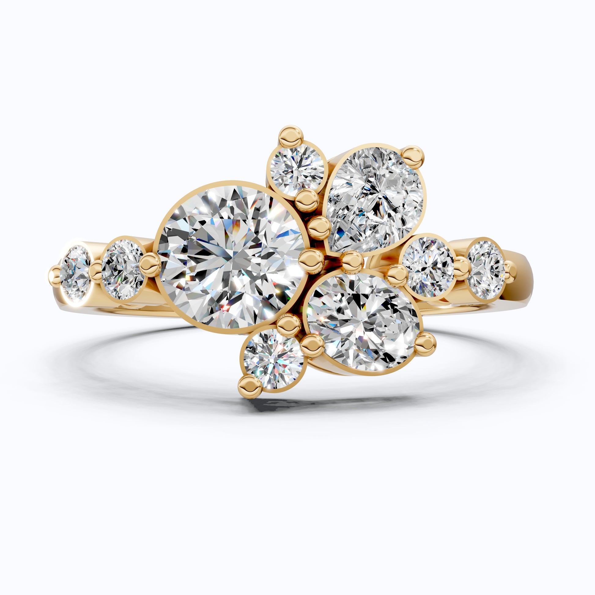Unique Flower Cluster Ring in 14K Solid Gold, 0.75 TCW Round Cut Lab Created Diamonds, Engagement Ring, Bridal Jewelry